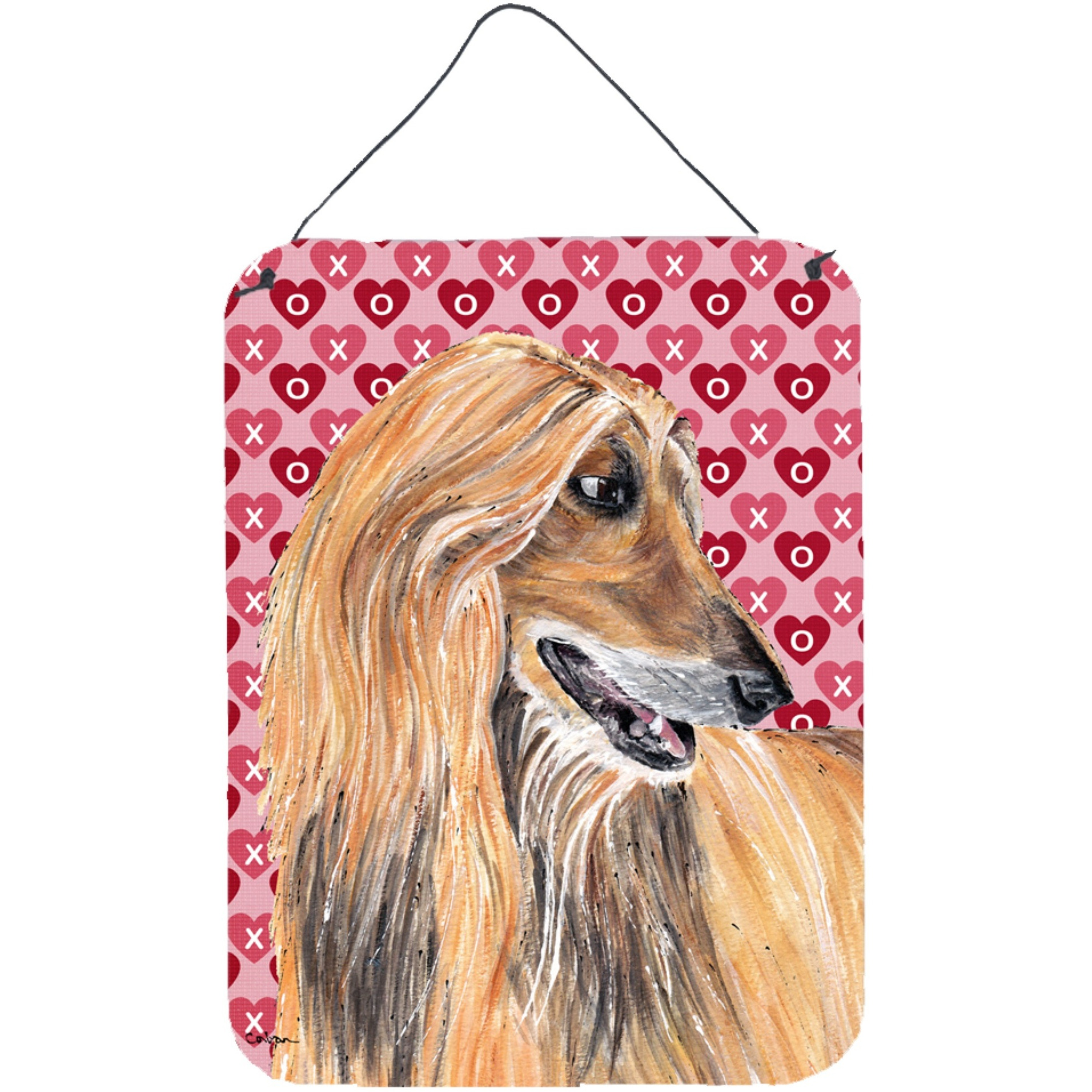 &quotCaroline's Treasures Afghan Hound Hearts Love and Valentine's Day Wall or Door Hanging Prints, 16"" x 12"""