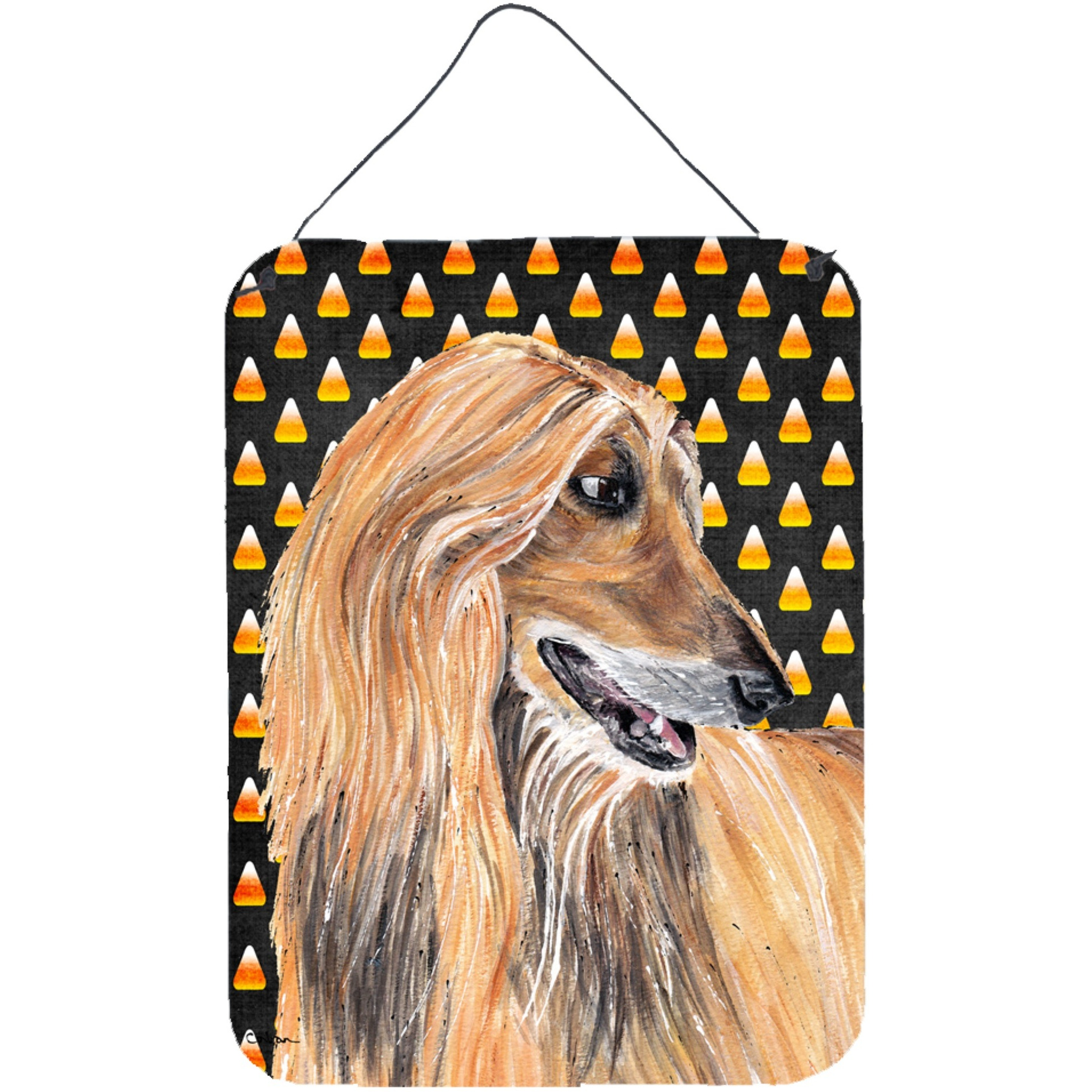 &quotCaroline's Treasures Afghan Hound Candy Corn Halloween Wall or Door Hanging Prints, 16"" x 12"""