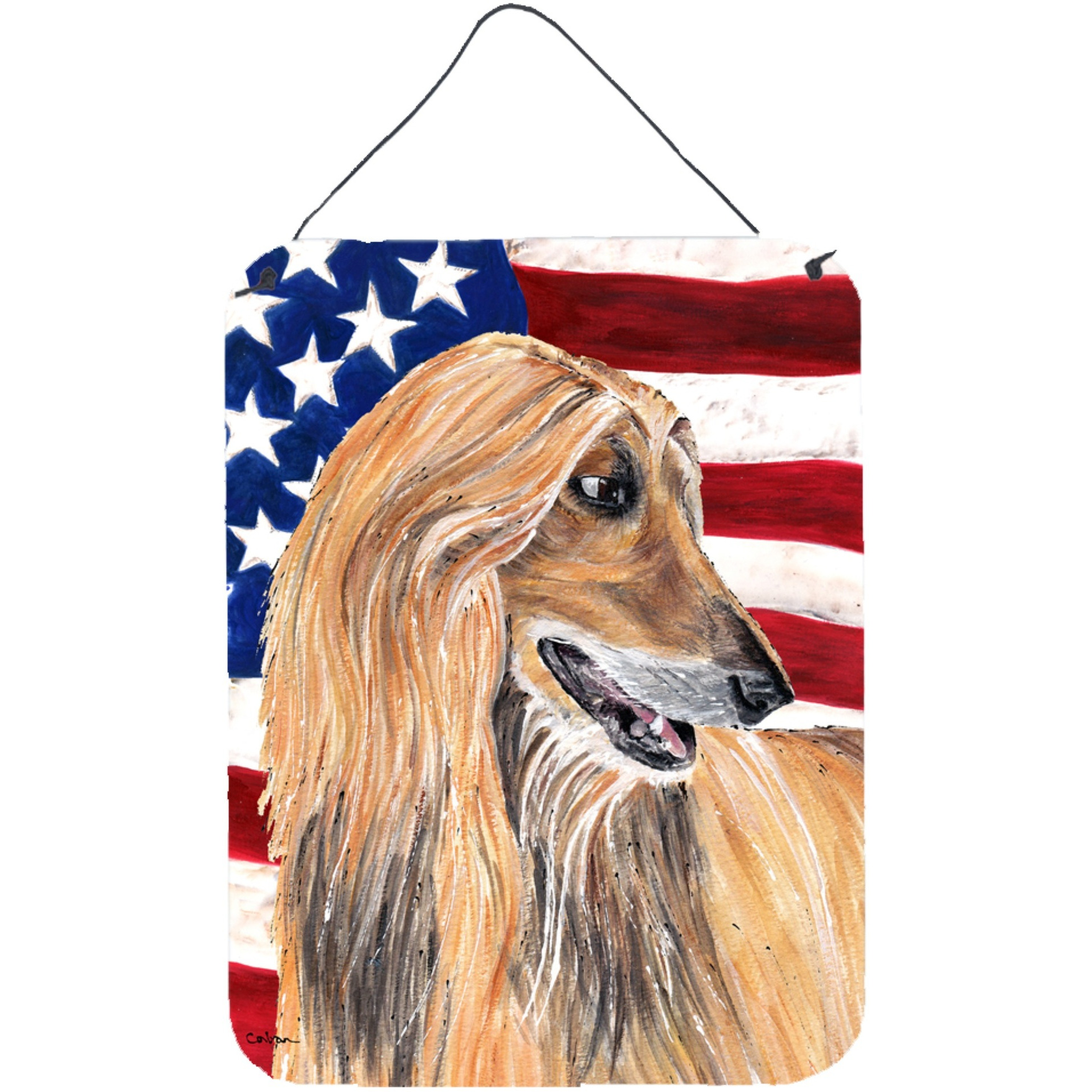 &quotCaroline's Treasures Afghan Hound Usa Patriotic American Flag Wall or Door Hanging Prints, 16"" x 12"""