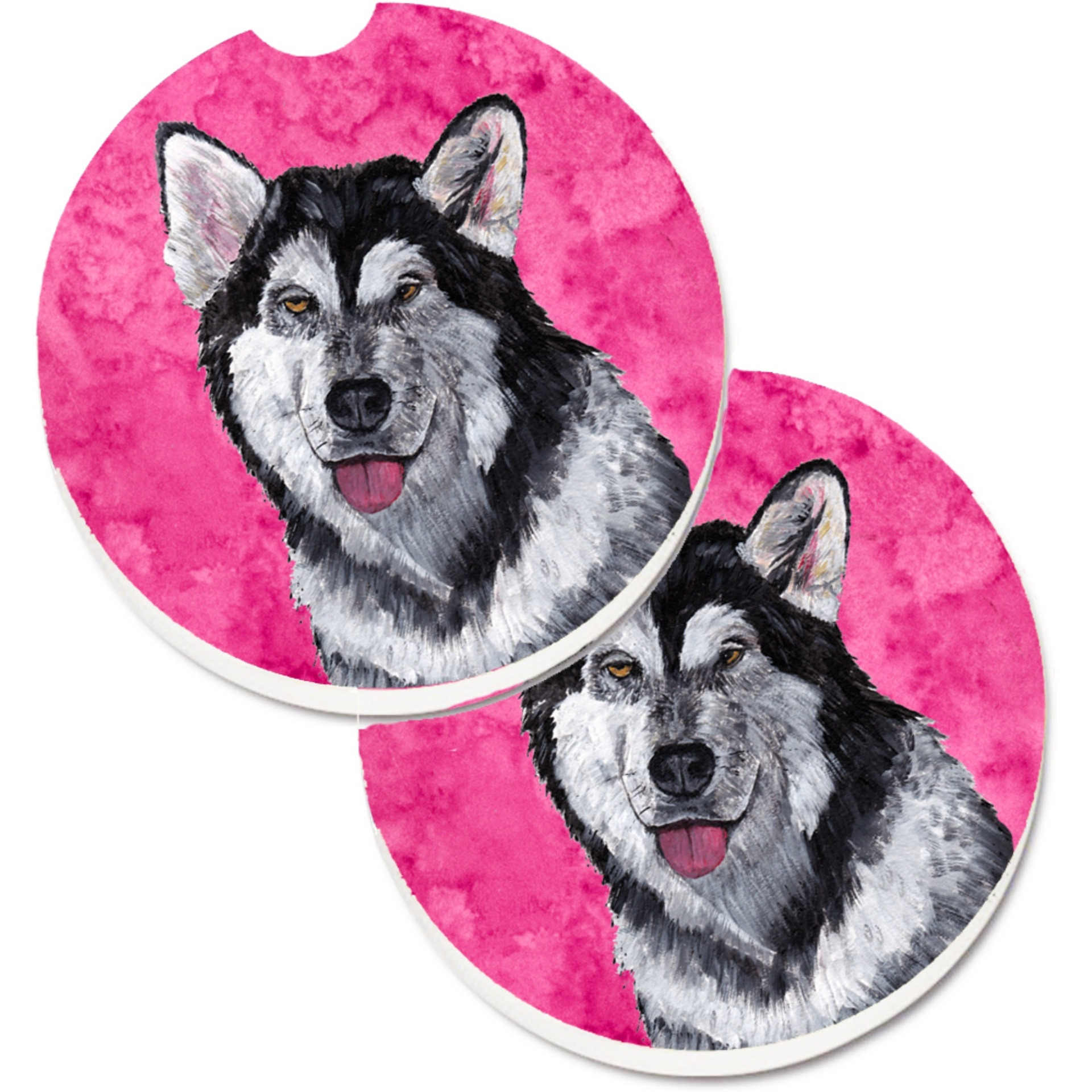 &quotCaroline's Treasures Pink Alaskan Malamute Set of 2 Cup Holder Car Coasters SC9507PKCARC, 2.56, Multicolor"