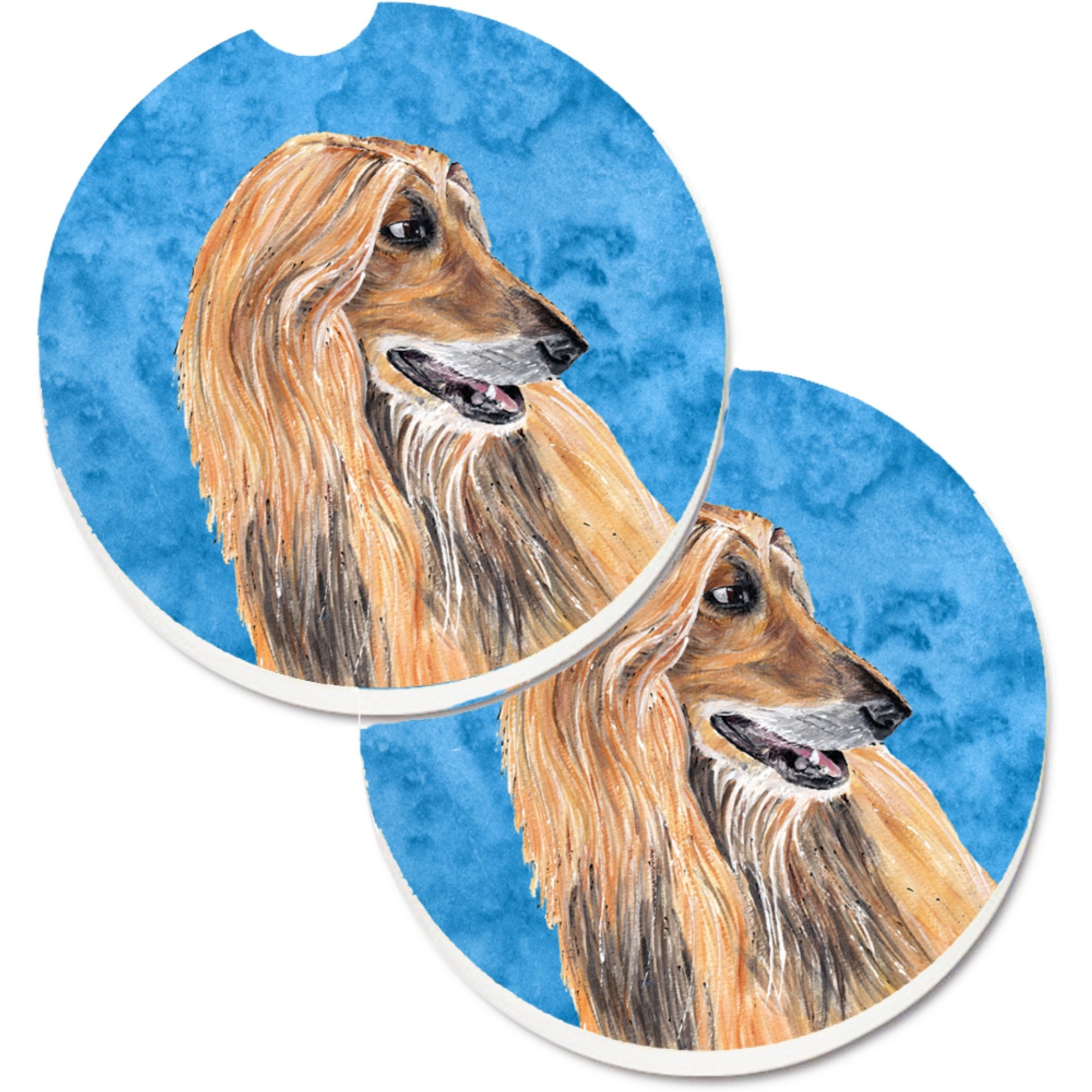 &quotCaroline's Treasures Blue Afghan Hound Set of 2 Cup Holder Car Coasters SC9509BUCARC, 2.56, Multicolor"