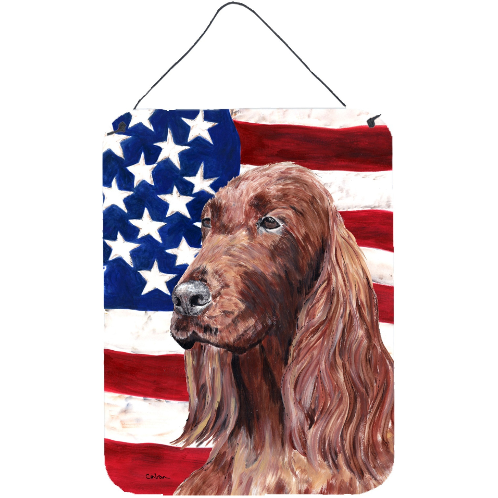 &quotCaroline's Treasures Irish Setter Usa American Flag Aluminium Metal Wall or Door Hanging Prints, 16"" x 12"""