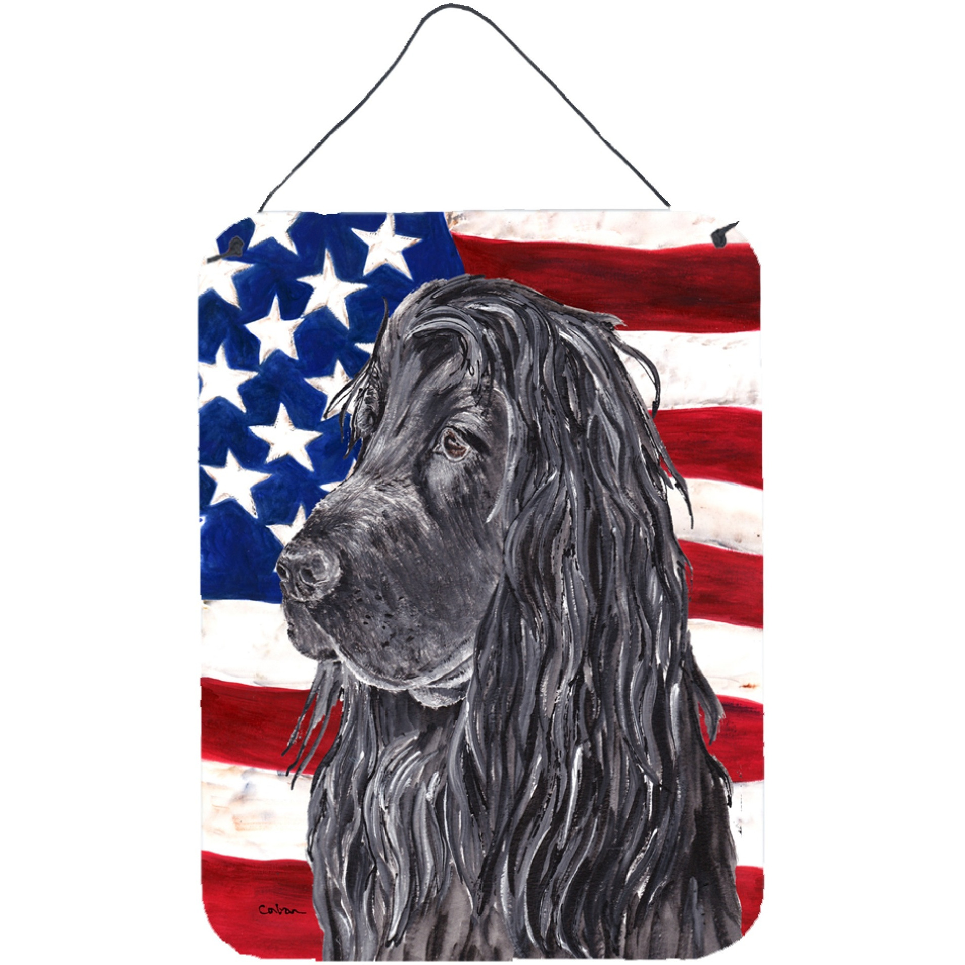 &quotCaroline's Treasures Cocker Spaniel Black Usa American Flag Wall or Door Hanging Prints, 16"" x 12"""