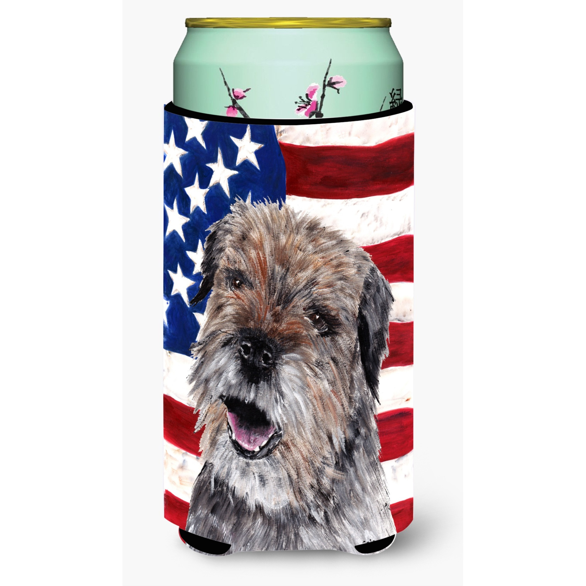 Border Terrier Mix USA American Flag Tall Boy Beverage Insulator Beverage Insulator Hugger