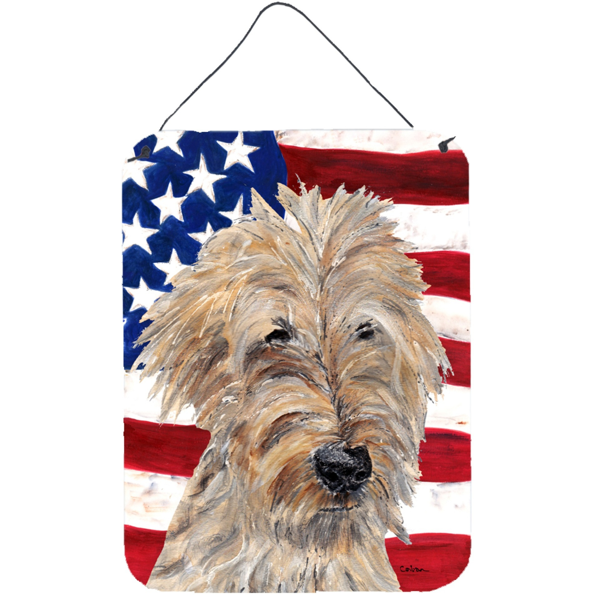 &quotCaroline's Treasures Goldendoodle Usa American Flag Aluminium Metal Wall or Door Hanging Prints, 16"" x 12"""