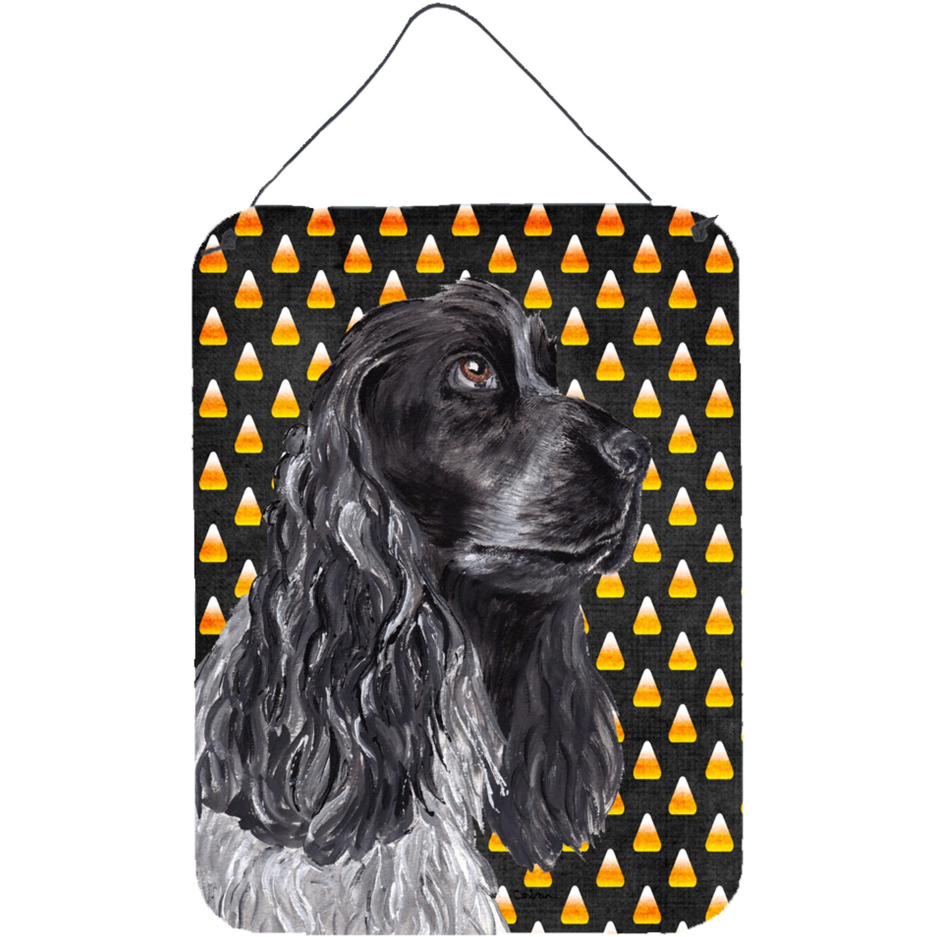 &quotCaroline's Treasures SC9526DS1216 Cocker Spaniel Halloween Candy Corn Aluminium Metal Wall or Door Hanging Prints, 16"" x 12"""