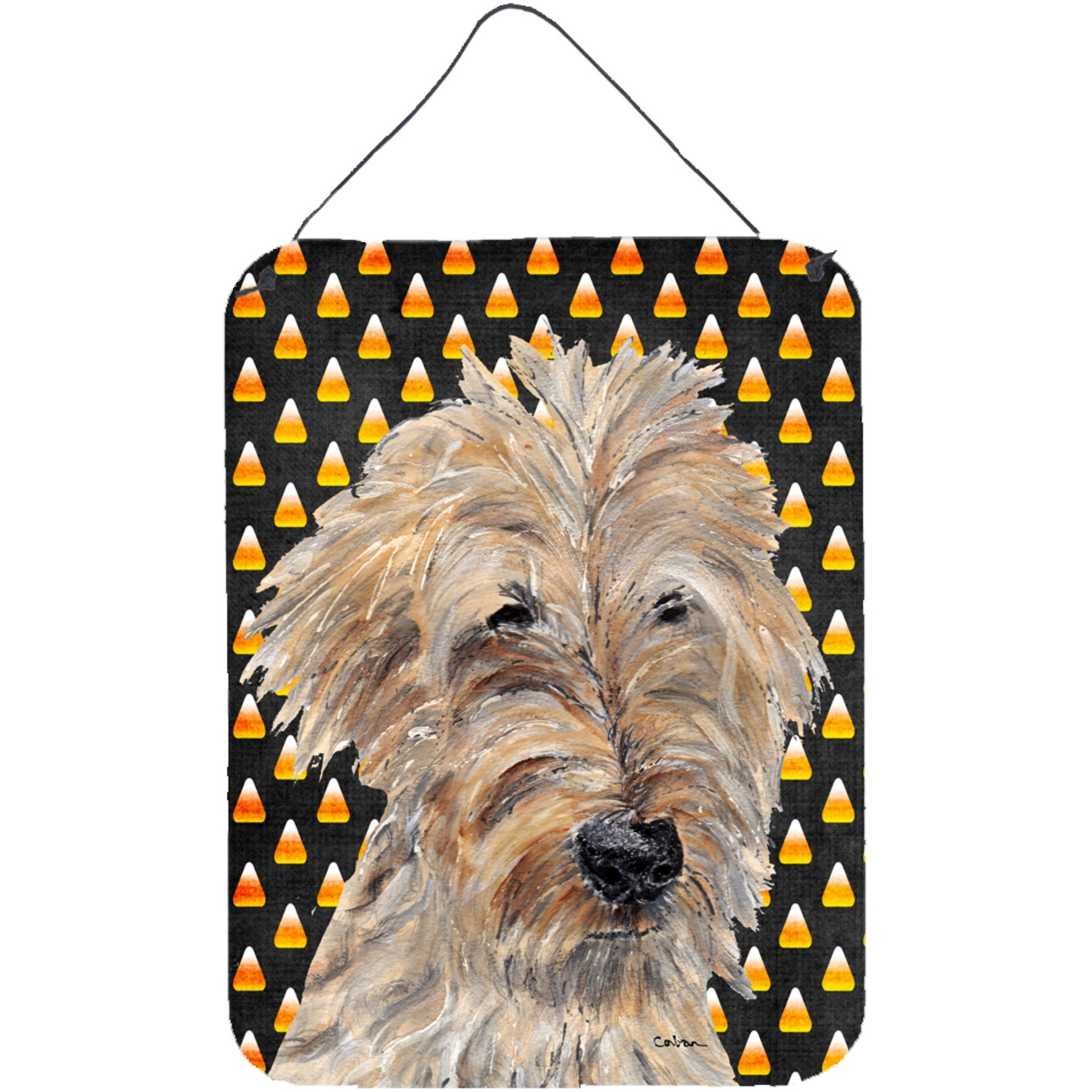 &quotCaroline's Treasures Goldendoodle Halloween Candy Corn Aluminium Metal Wall or Door Hanging Prints, 16"" x 12"""