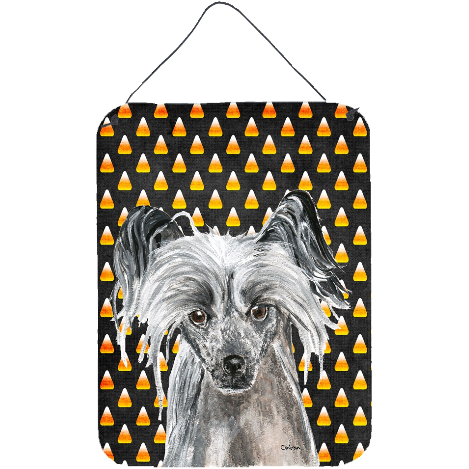 &quotCaroline's Treasures Chinese Crested Halloween Candy Corn Wall or Door Hanging Prints, 16"" x 12"""