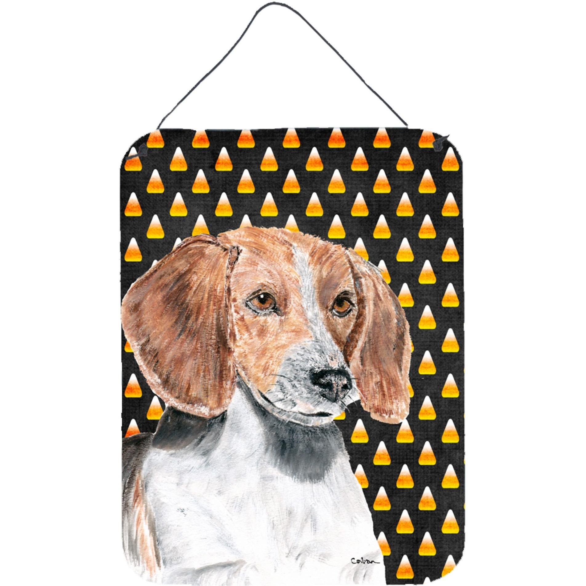 &quotCaroline's Treasures English Foxhound Halloween Candy Corn Wall or Door Hanging Prints, 16"" x 12"""