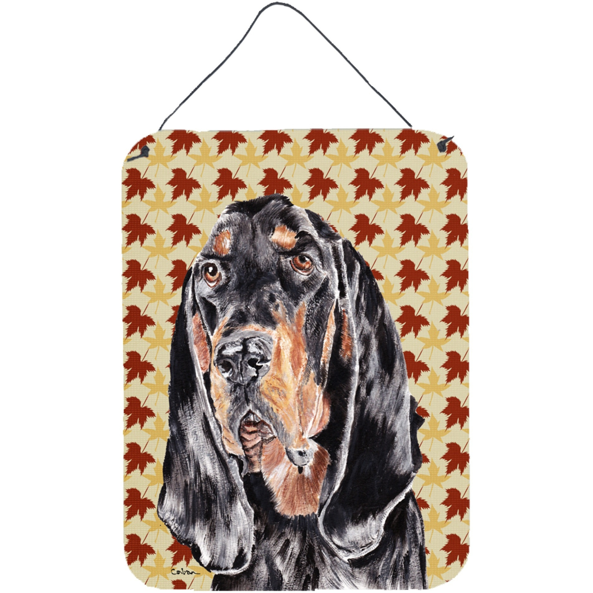 &quotCaroline's Treasures Coonhound Fall Leaves Aluminium Metal Wall or Door Hanging Prints, 16"" x 12"""