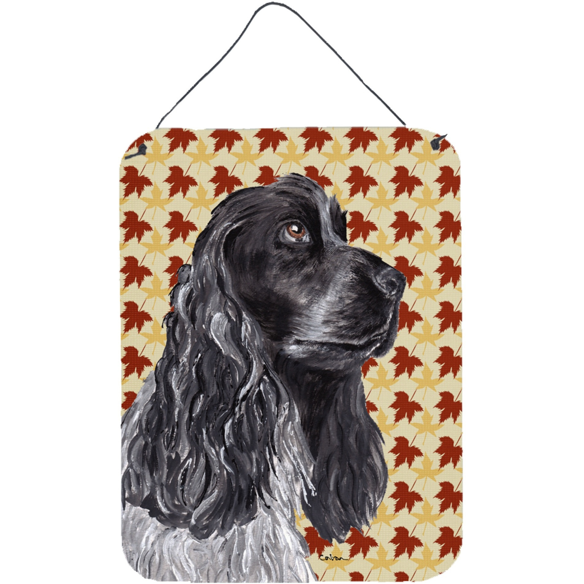 &quotCaroline's Treasures SC9540DS1216 Cocker Spaniel Fall Leaves Aluminium Metal Wall or Door Hanging Prints, 16"" x 12"""