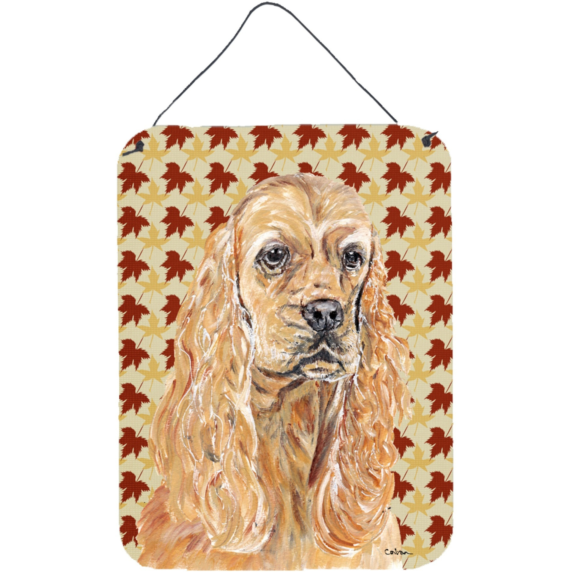 &quotCaroline's Treasures SC9542DS1216 Cocker Spaniel Fall Leaves Aluminium Metal Wall or Door Hanging Prints, 16"" x 12"""