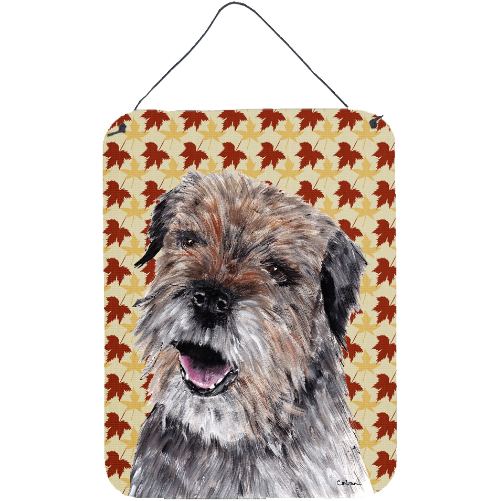 &quotCaroline's Treasures Border Terrier Fall Leaves Aluminium Metal Wall or Door Hanging Prints, 16"" x 12"""