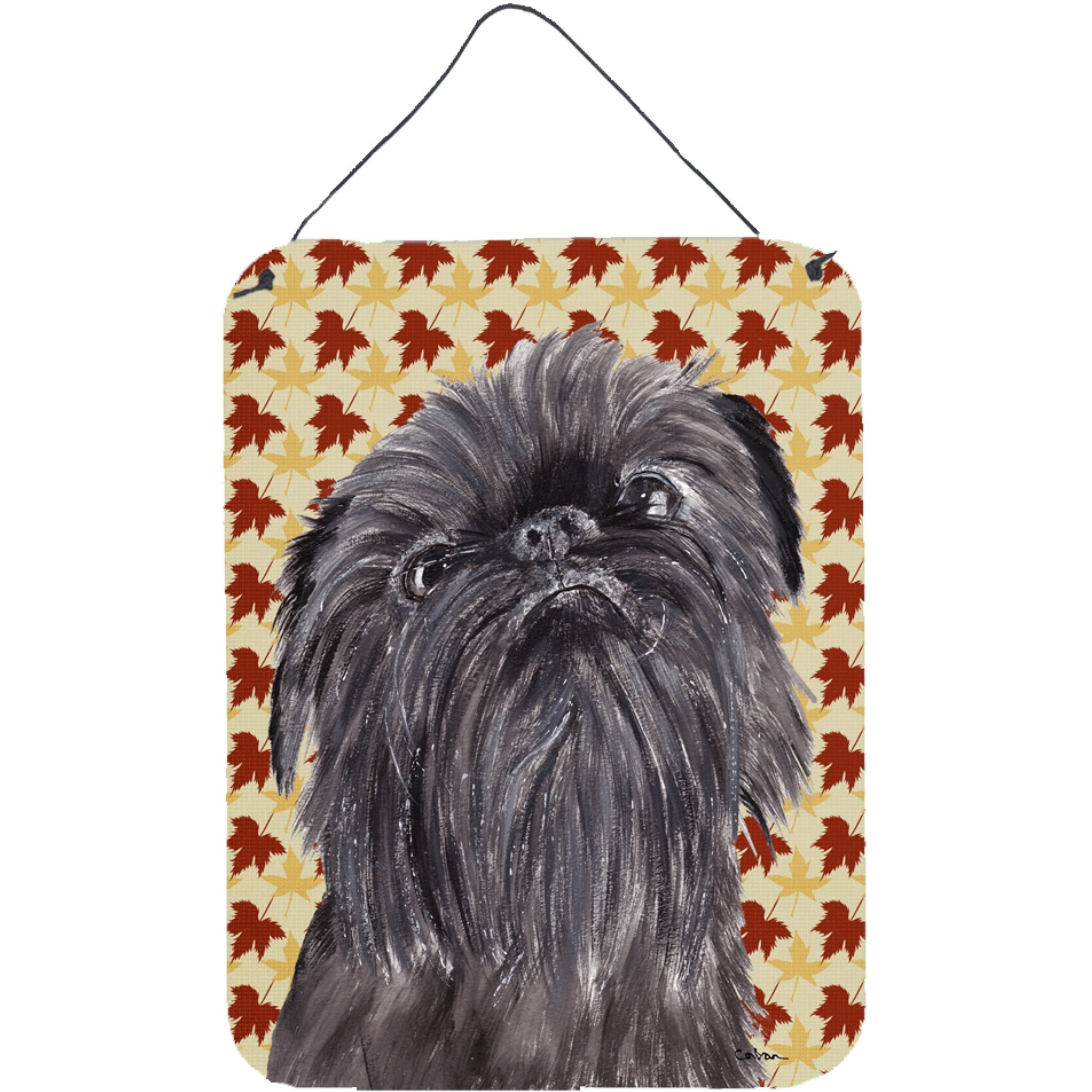 &quotCaroline's Treasures SC9545DS1216 Brussels Griffon Fall Leaves Aluminium Metal Wall or Door Hanging Prints, 16"" x 12"""
