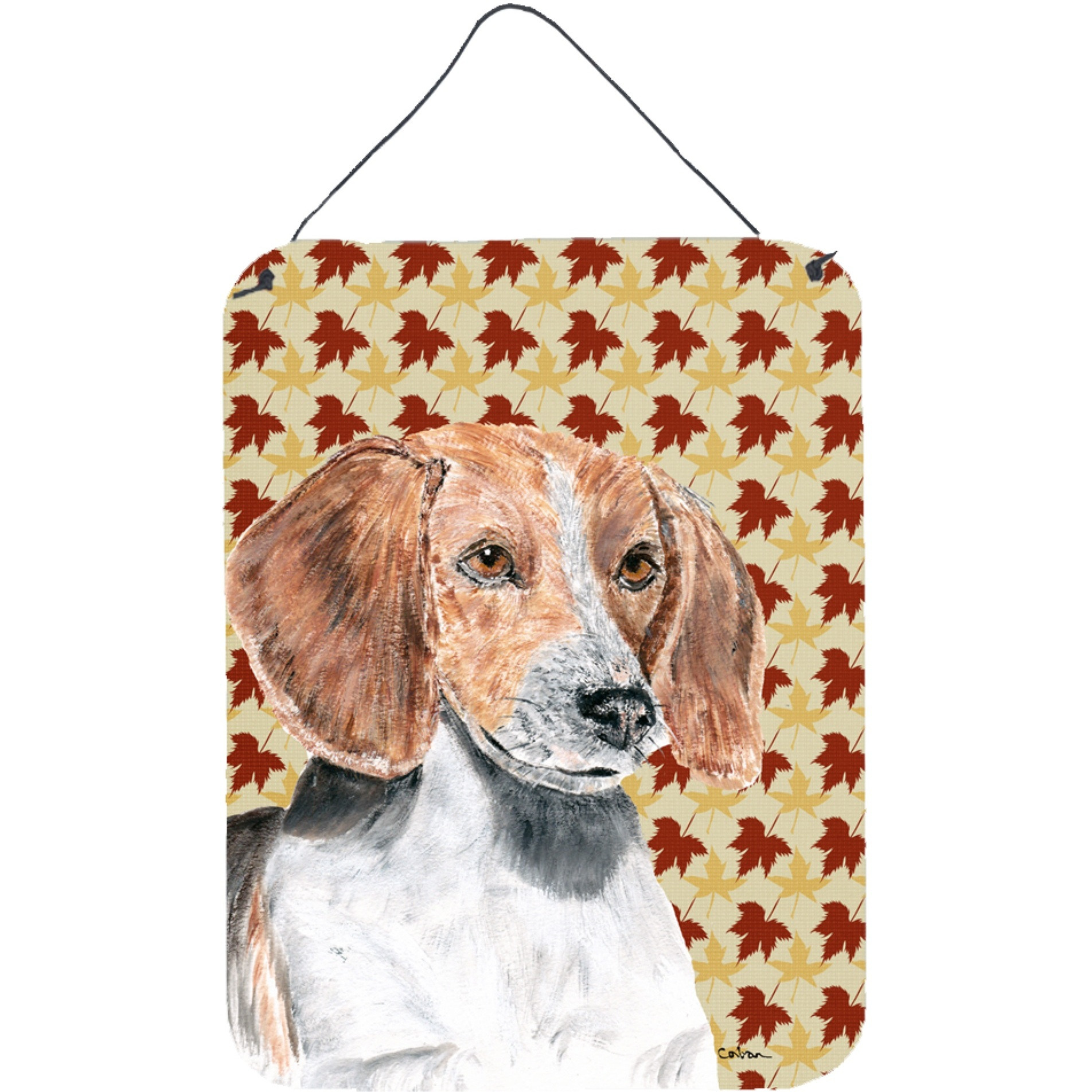 &quotCaroline's Treasures English Foxhound Fall Leaves Aluminium Metal Wall or Door Hanging Prints, 16"" x 12"""