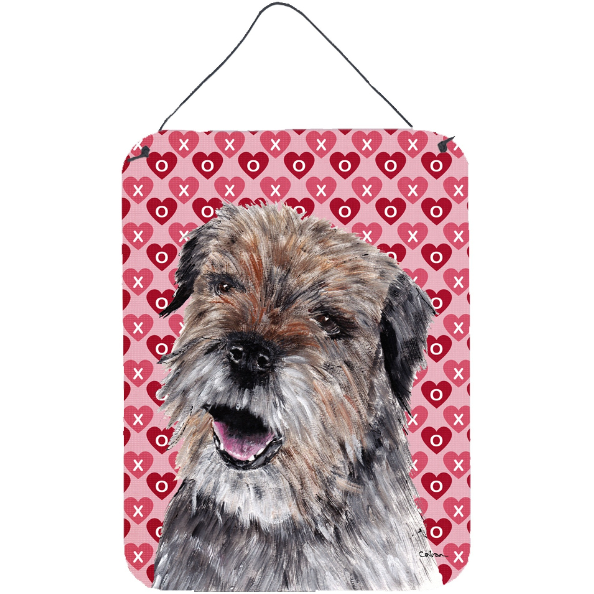 &quotCaroline's Treasures Border Terrier Valentine's Love Aluminium Metal Wall or Door Hanging Prints, 16"" x 12"""