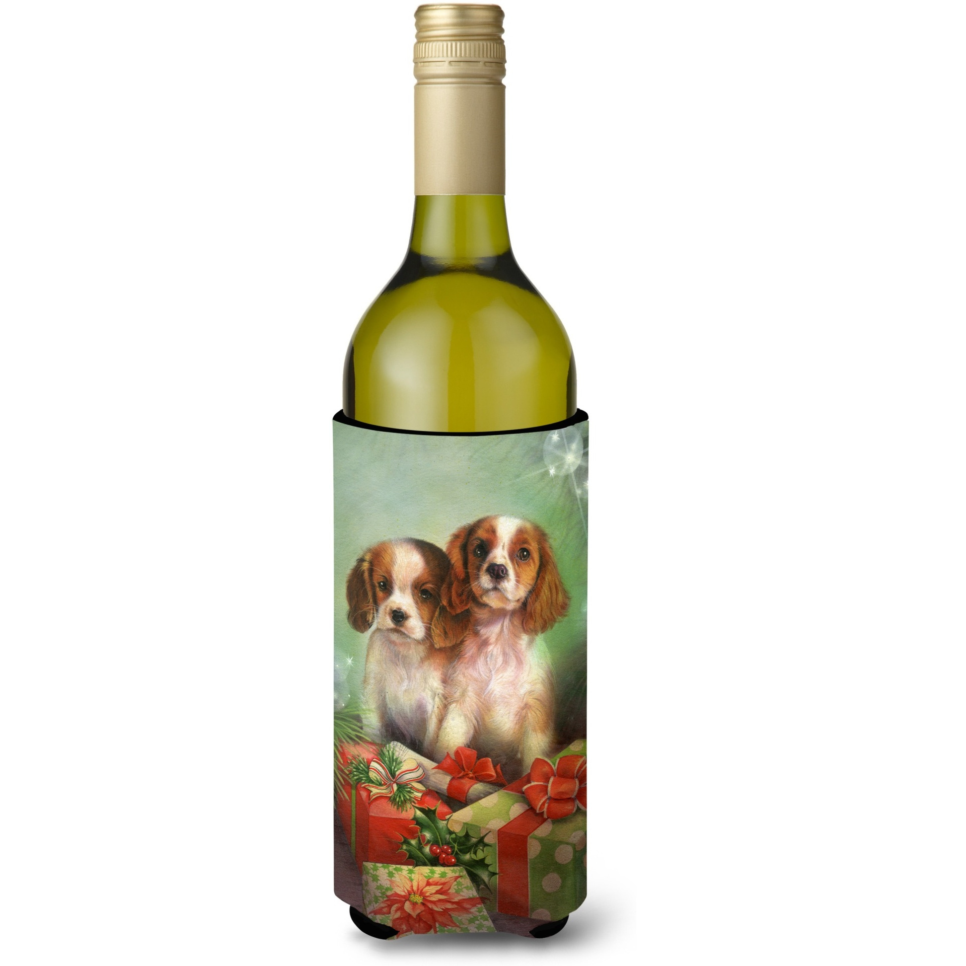 &quotCaroline's Treasures Cavalier Spaniels and Christmas Presents Wine Bottle Koozie Hugger, 750ml, Multicolor"