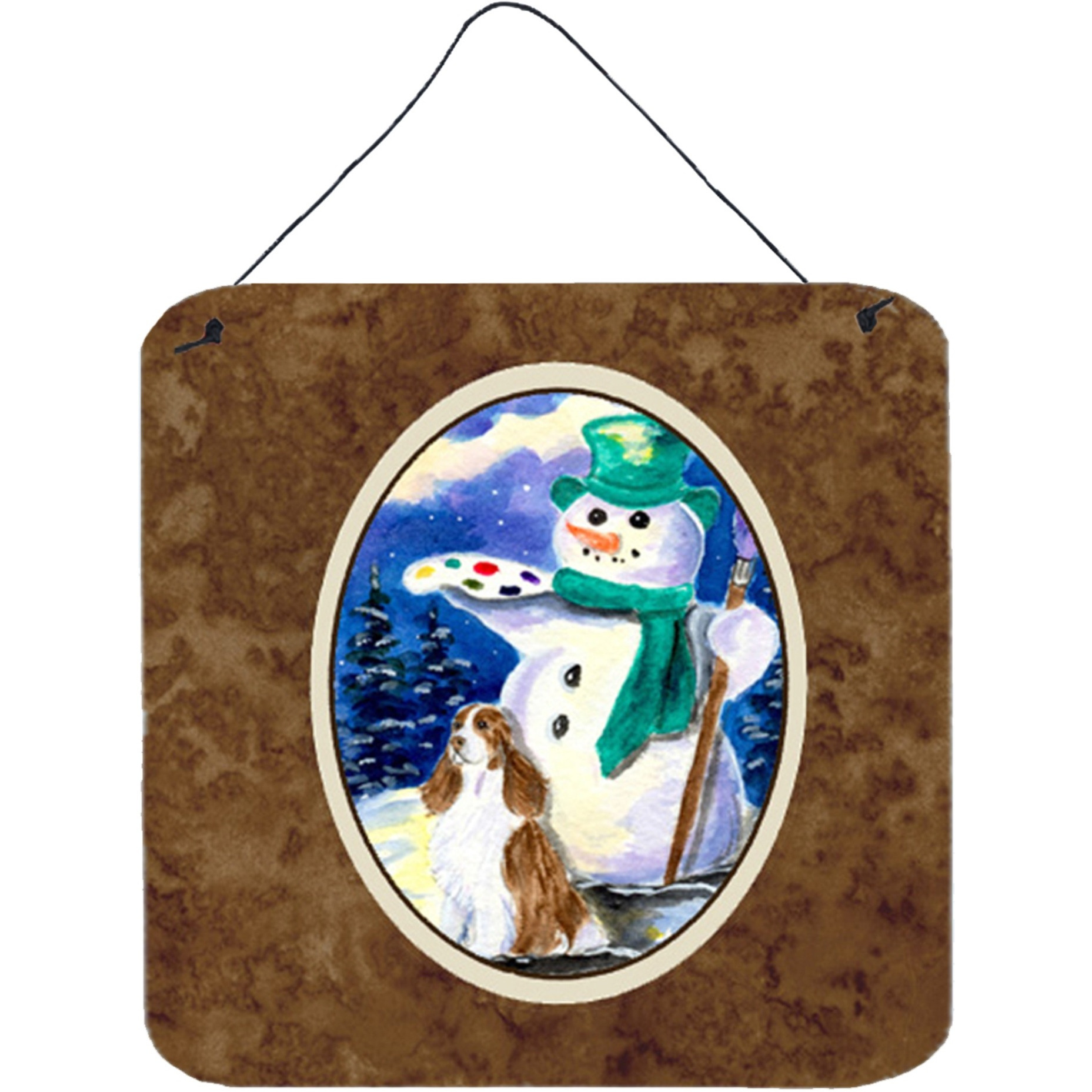 &quotCaroline's Treasures Artist Snowman with Springer Spaniel Wall or Door Hanging Prints, 6 x 6"", Multicolor"