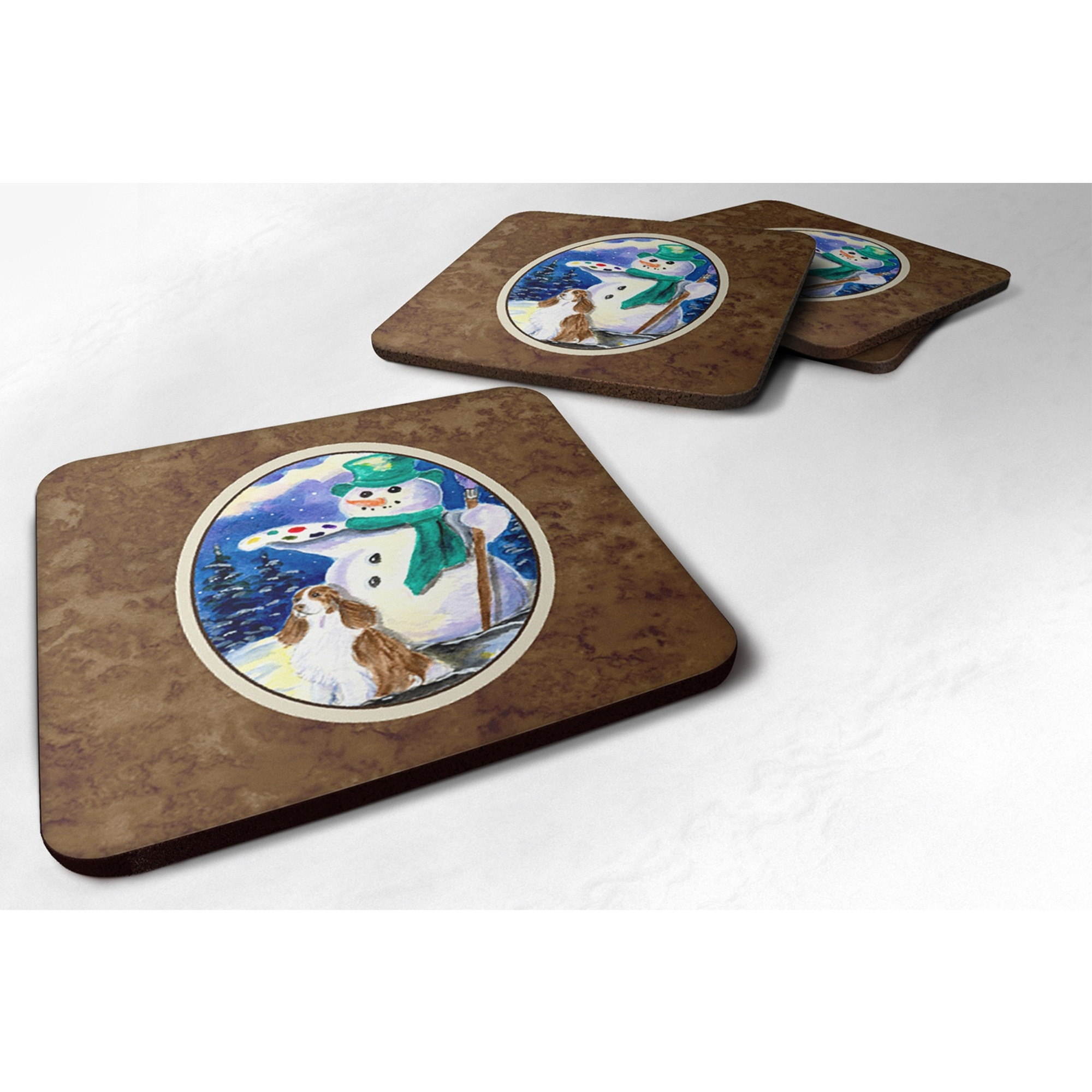 &quotCaroline's Treasures SS1001FC Artist Snowman with Springer Spaniel Foam Coasters Set of 4 (Set of 4), 3.5"" H x 3.5"" W, Multicolor"