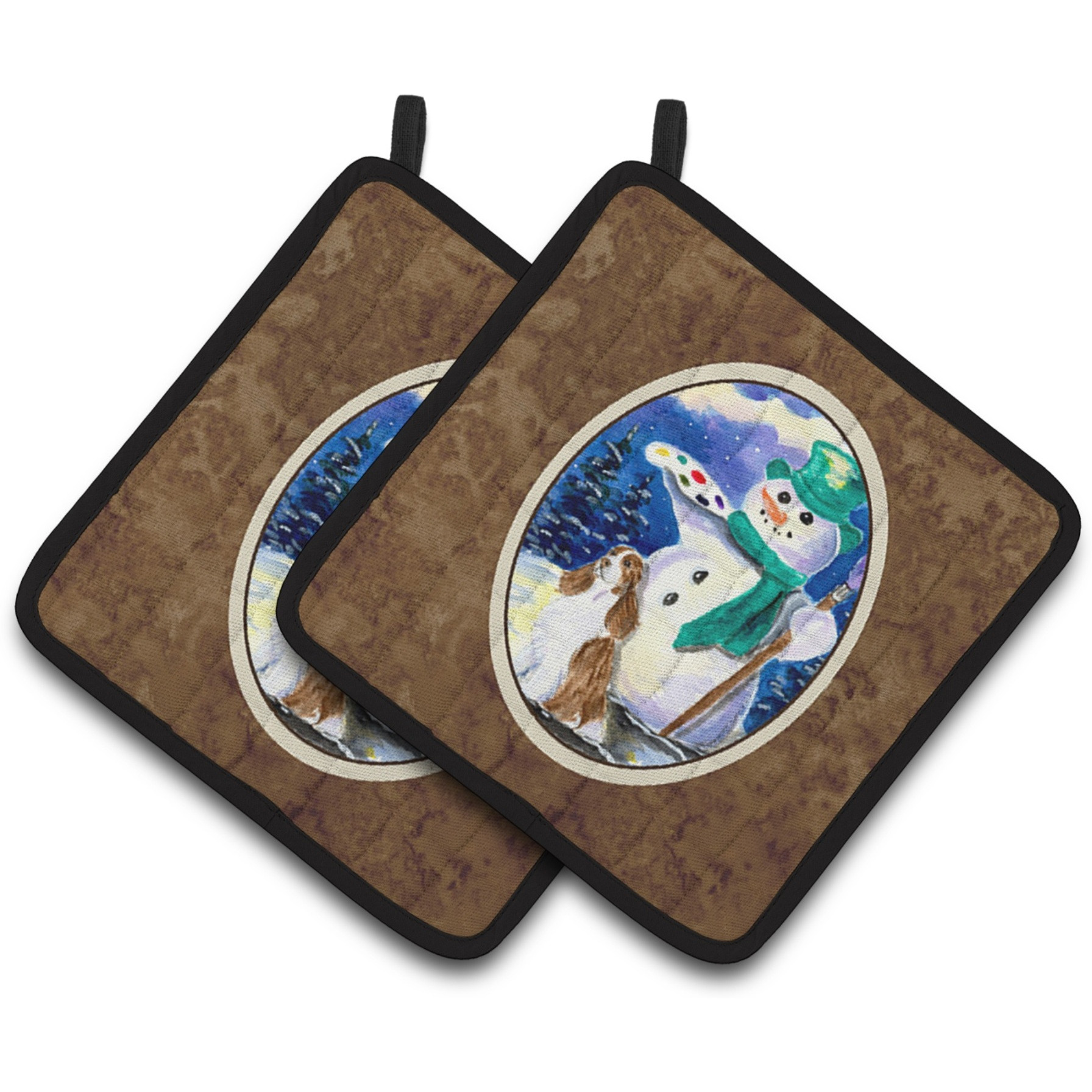 &quotCaroline's Treasures Artist Snowman with Boykin Spaniel Pair of Pot Holders SS1001PTHD, 7.5HX7.5W, Multicolor"