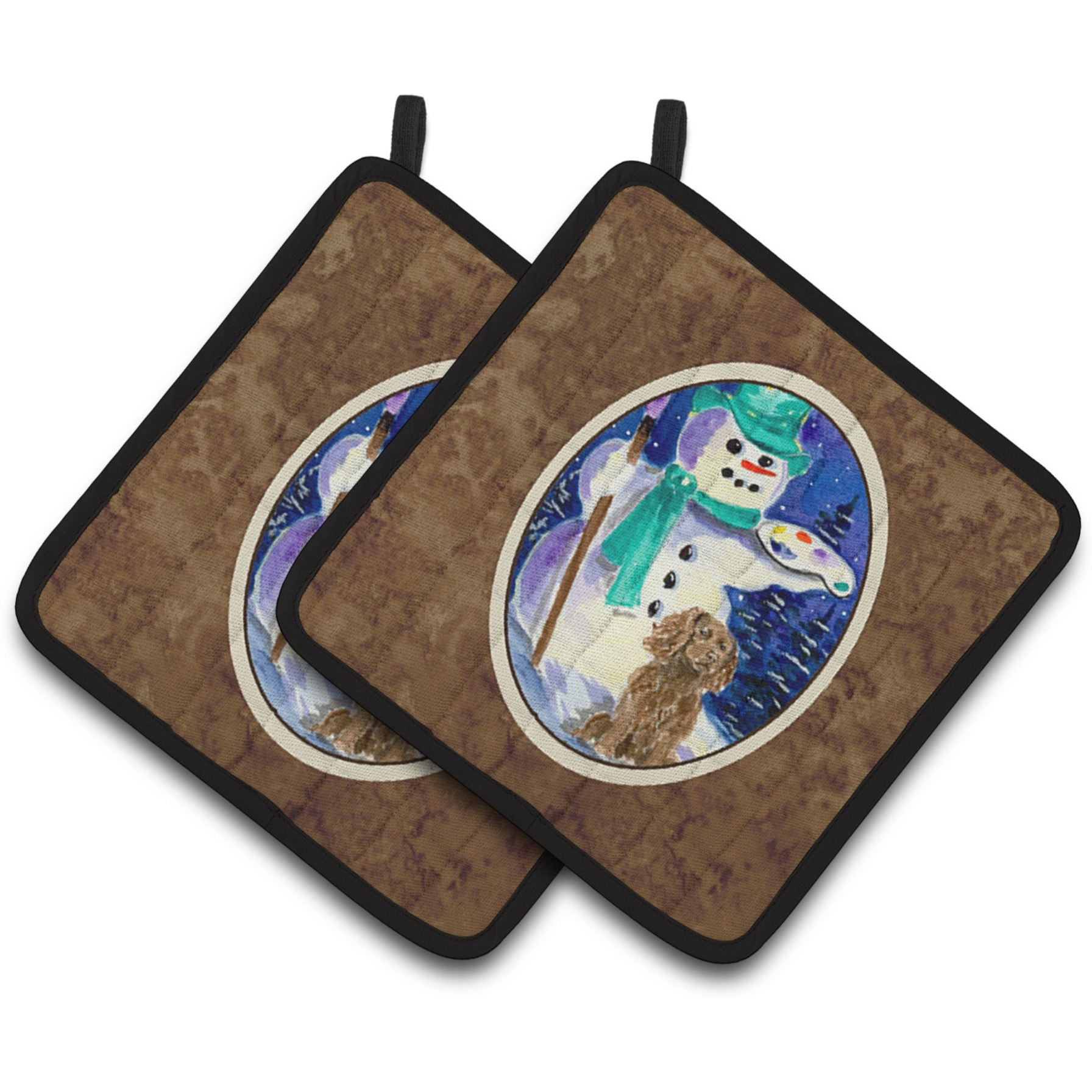 &quotCaroline's Treasures English Springer Spaniel with Artist Snowman Pair of Pot Holders SS1002PTHD, 7.5HX7.5W, Multicolor"