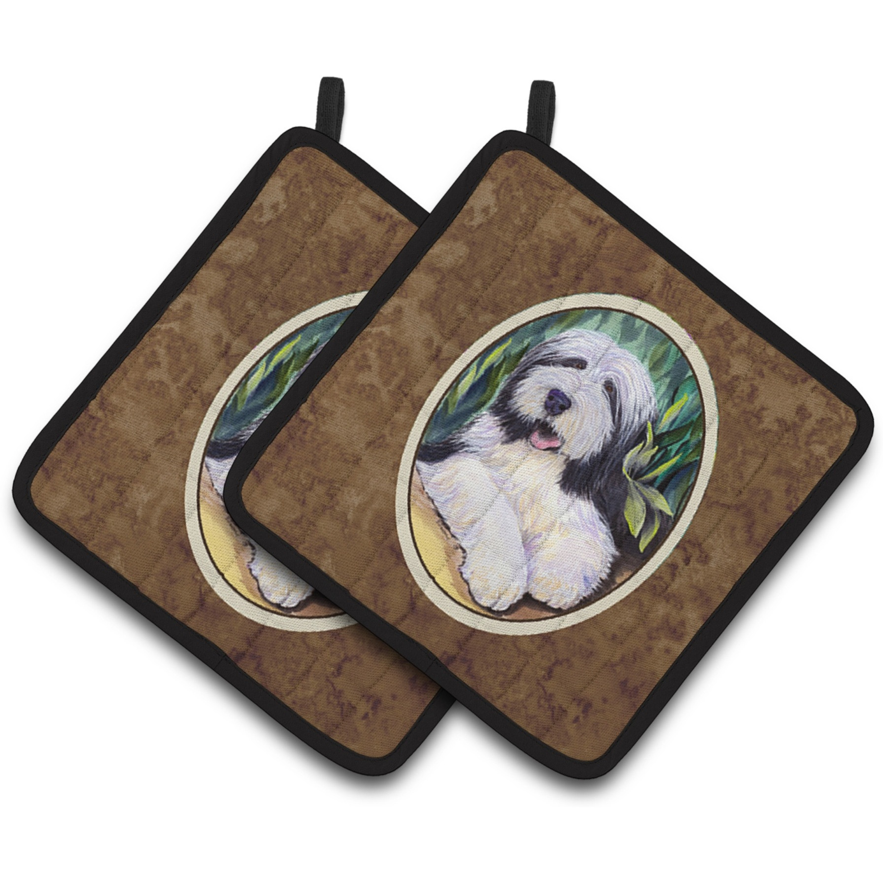 &quotCaroline's Treasures Bearded Collie Pair of Pot Holders SS1038PTHD, 7.5HX7.5W, Multicolor"