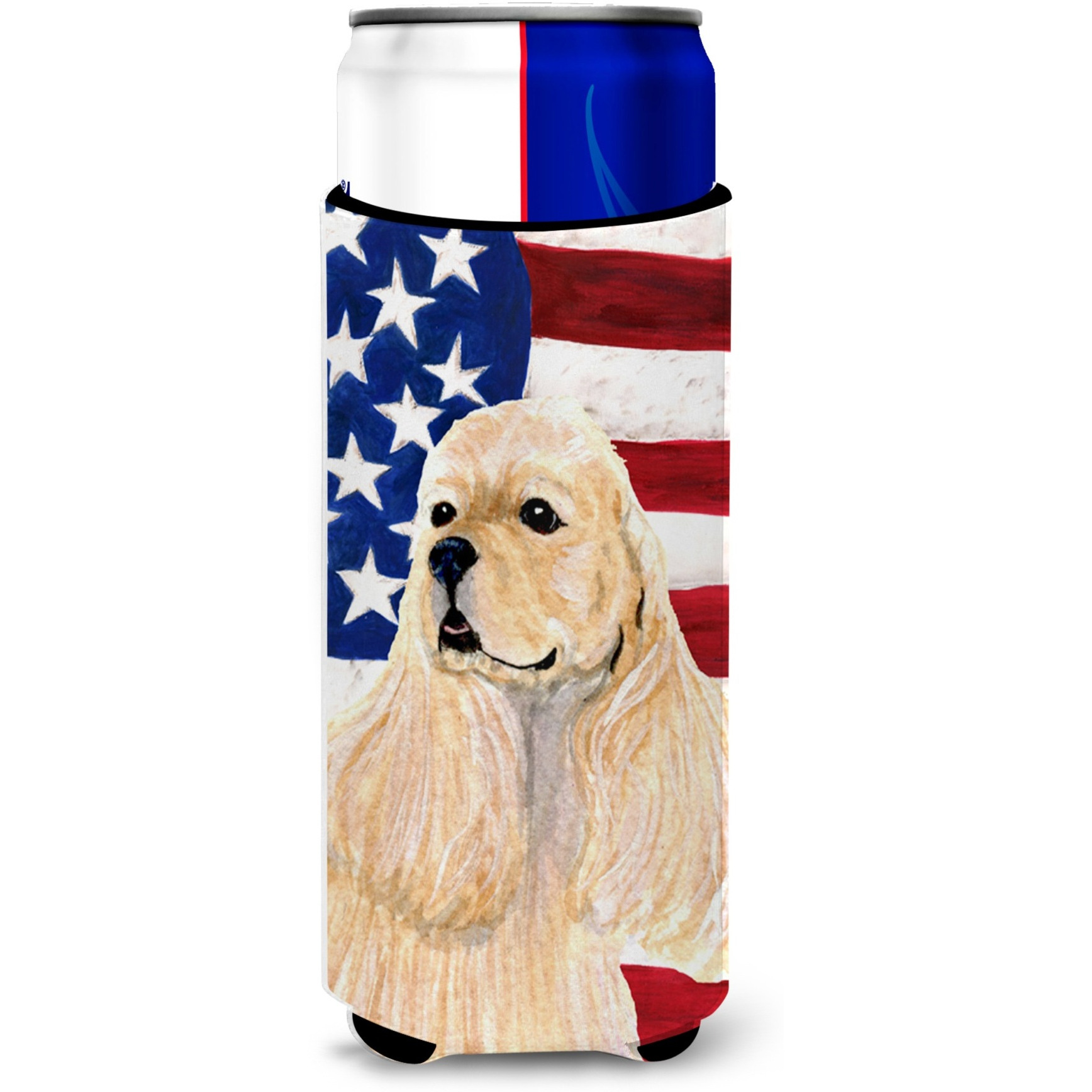 USA American Flag with Cocker Spaniel Ultra Beverage Insulators for slim cans SS4006MUK