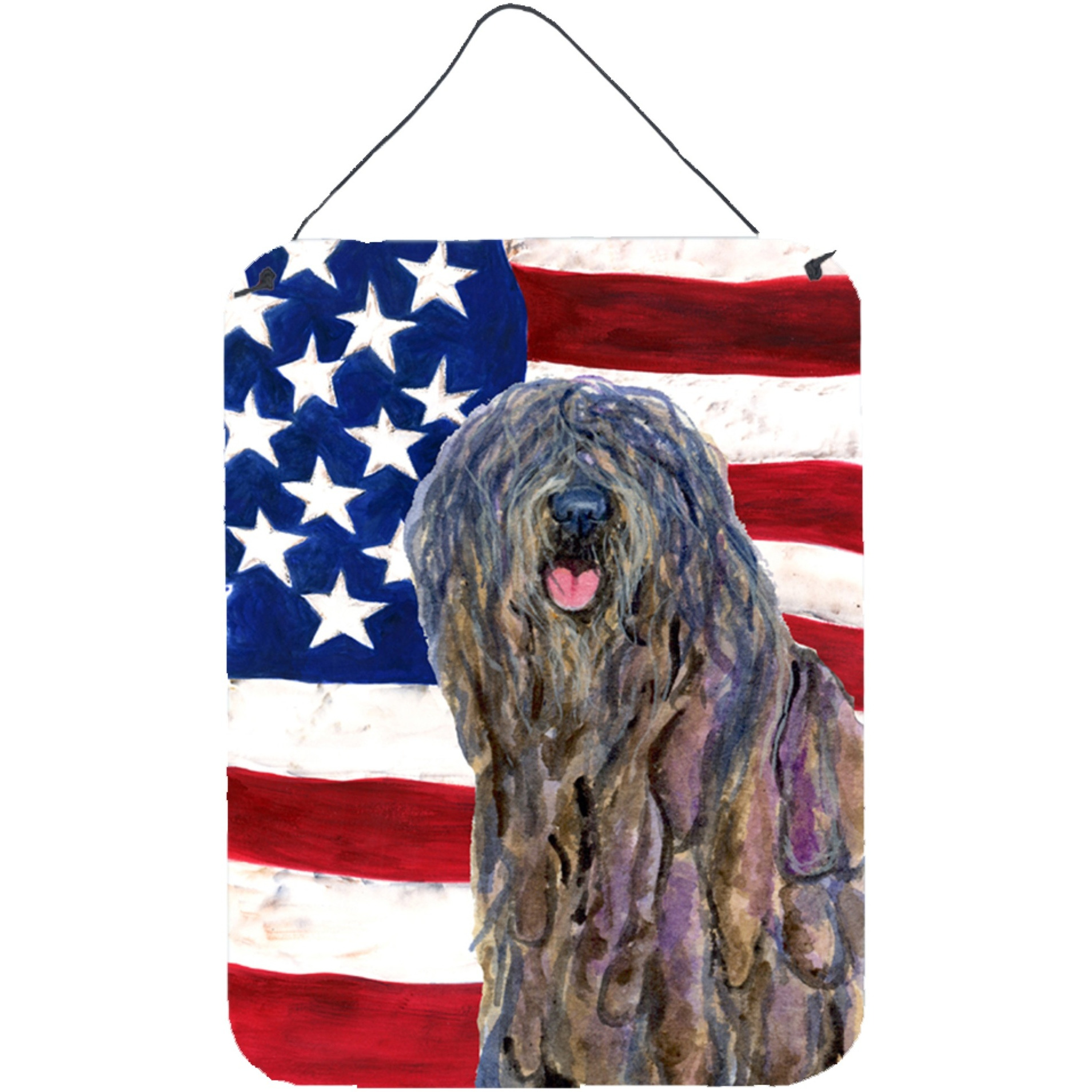 &quotCaroline's Treasures Usa American Flag with Bergamasco Sheepdog Wall or Door Hanging Prints, 16"" x 12"", Multicolor"