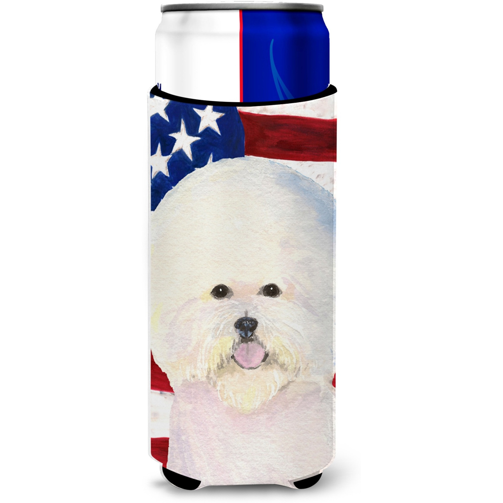 USA American Flag with Bichon Frise Ultra Beverage Insulators for slim cans SS4011MUK