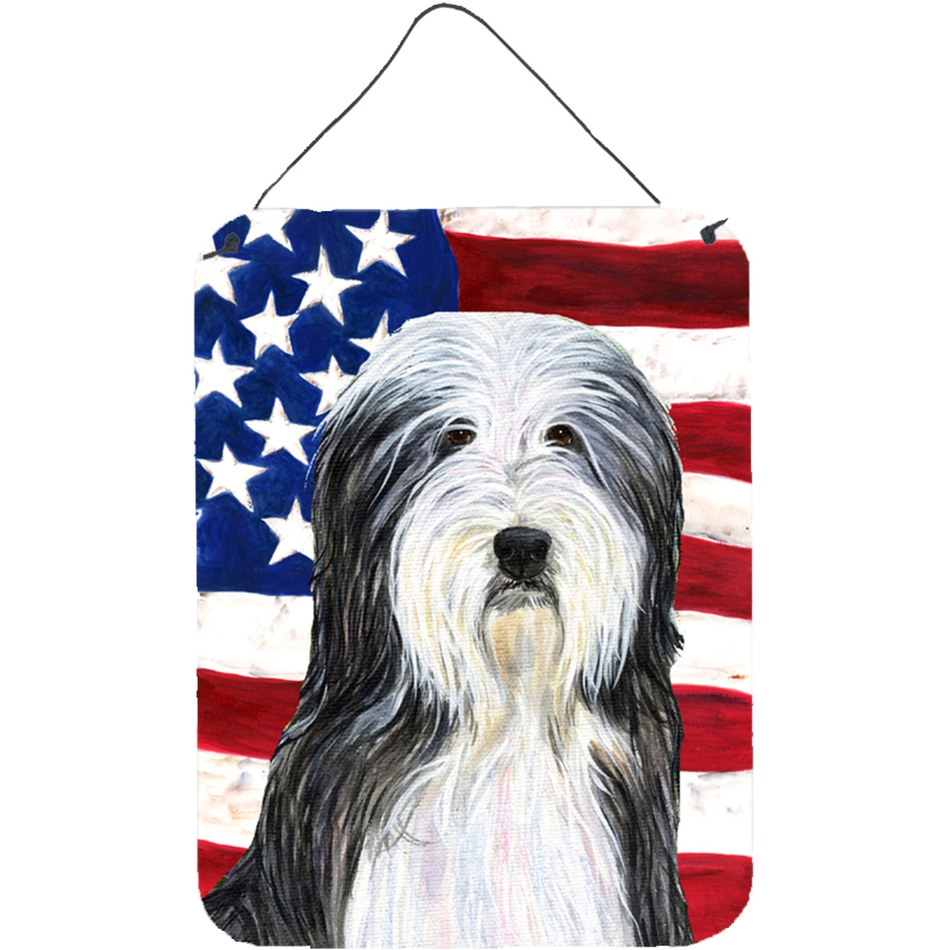&quotCaroline's Treasures SS4024DS1216 Usa American Flag with Bearded Collie Wall or Door Hanging Prints, 16"" x 12"", Multicolor"