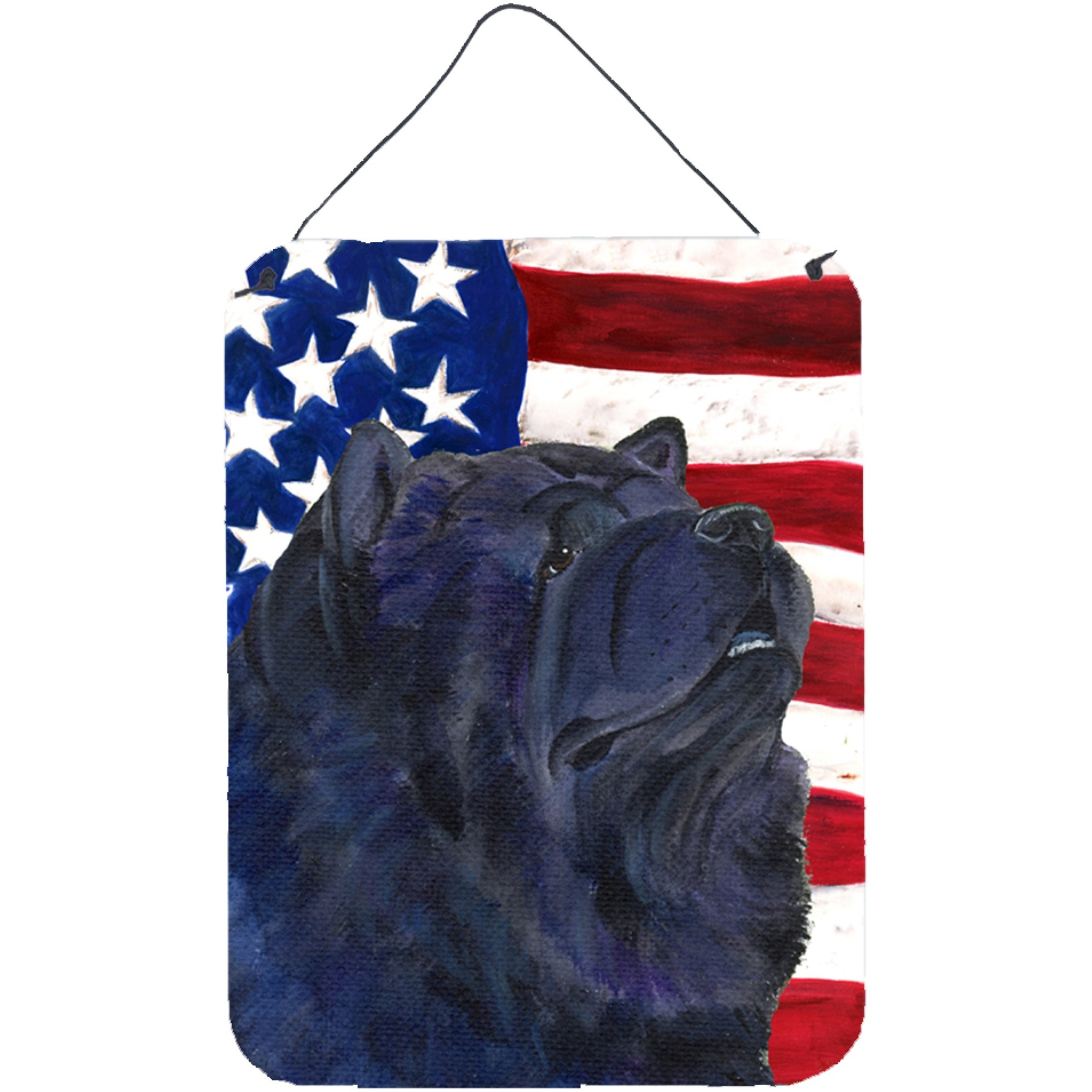 &quotCaroline's Treasures SS4028DS1216 Usa American Flag with Chow Chow Aluminium Metal Wall or Door Hanging Prints, 16"" x 12"", Multicolor"