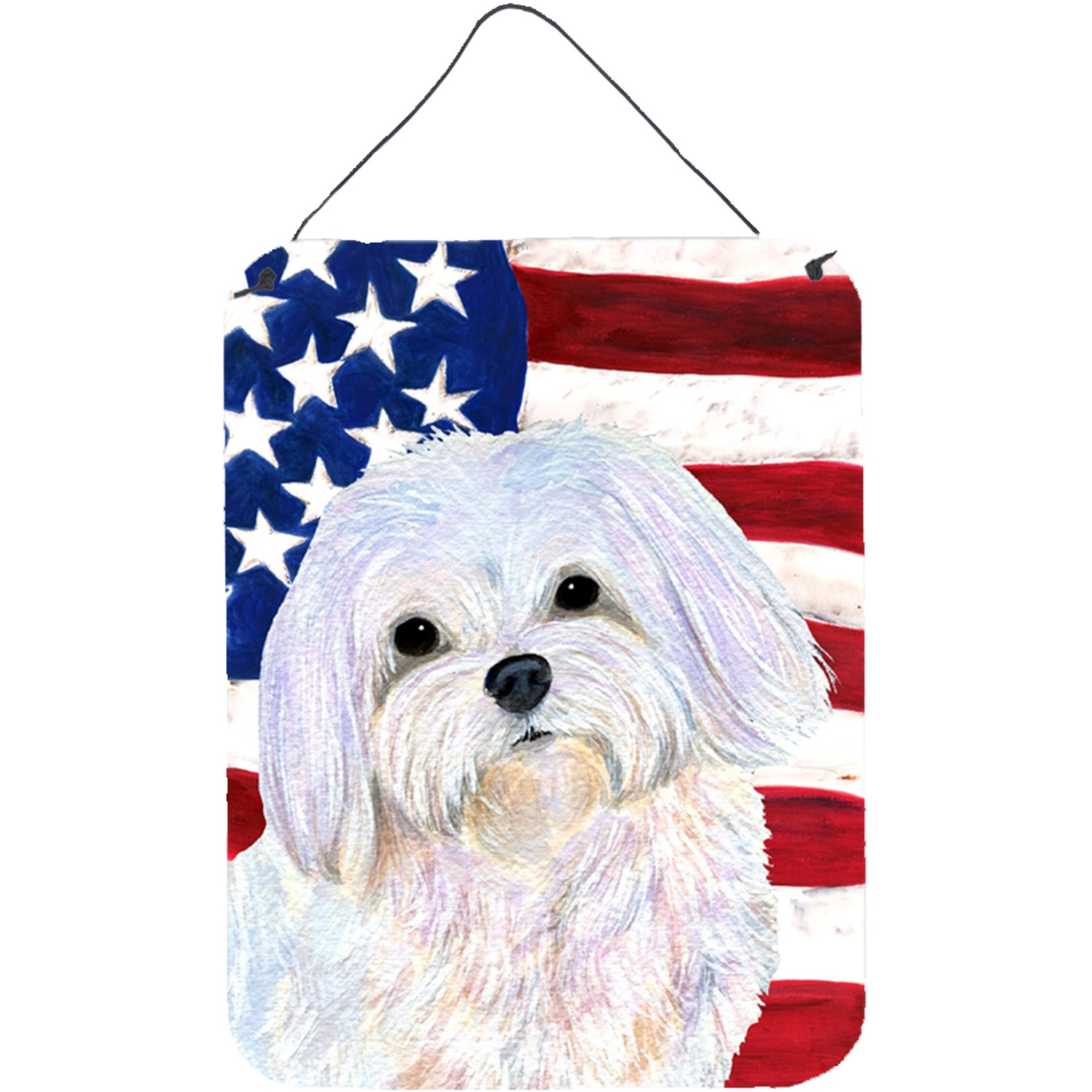 &quotCaroline's Treasures SS4044DS1216 Usa American Flag with Maltese Aluminium Metal Wall or Door Hanging Prints, 16"" x 12"", Multicolor"