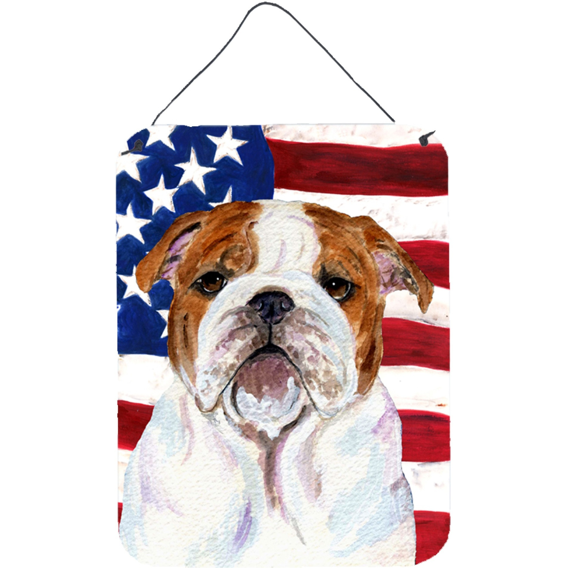 &quotCaroline's Treasures SS4046DS1216 Usa American Flag with Bulldog English Wall or Door Hanging Prints, 16"" x 12"", Multicolor"