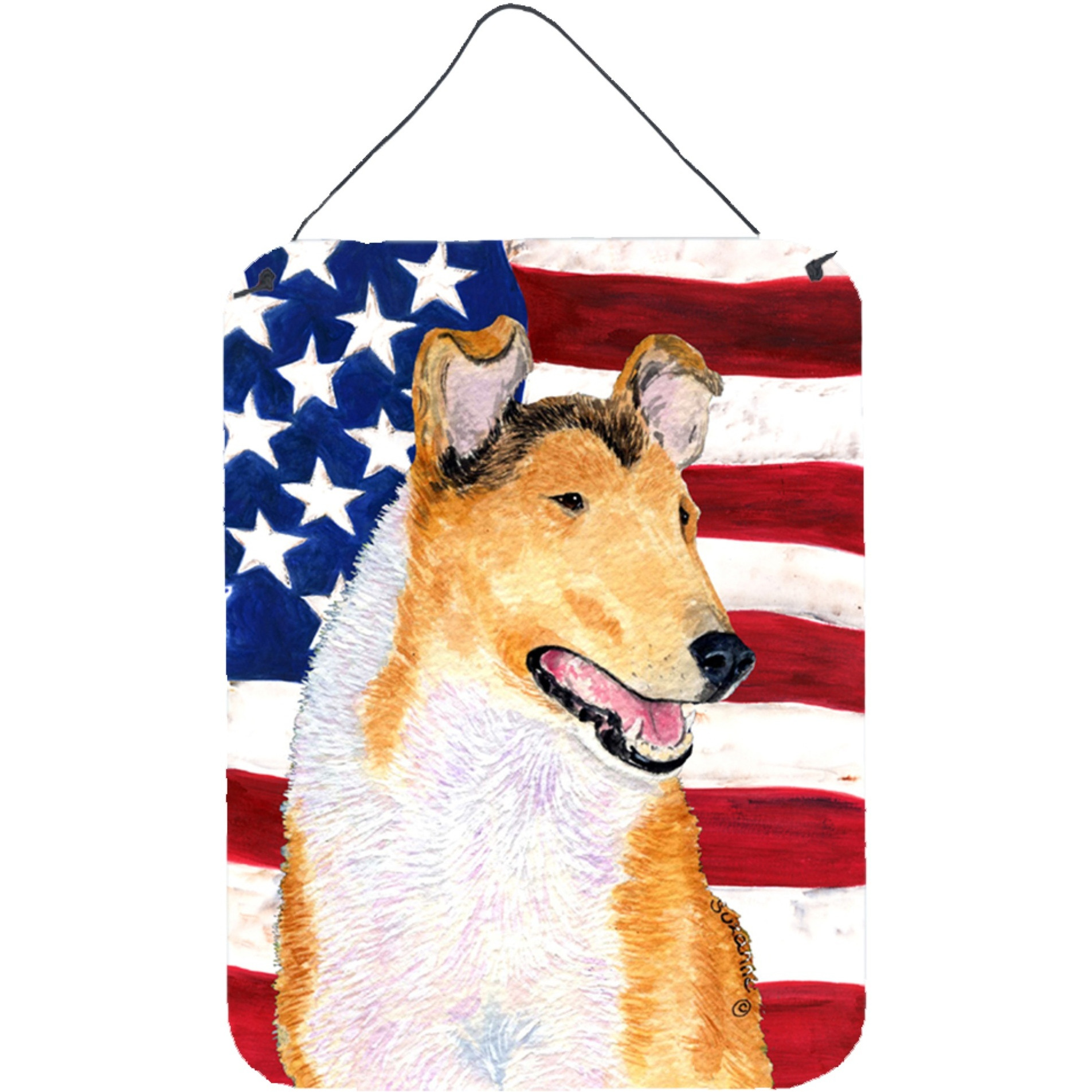 &quotCaroline's Treasures Usa American Flag with Collie Smooth Wall or Door Hanging Prints, 16"" x 12"", Multicolor"