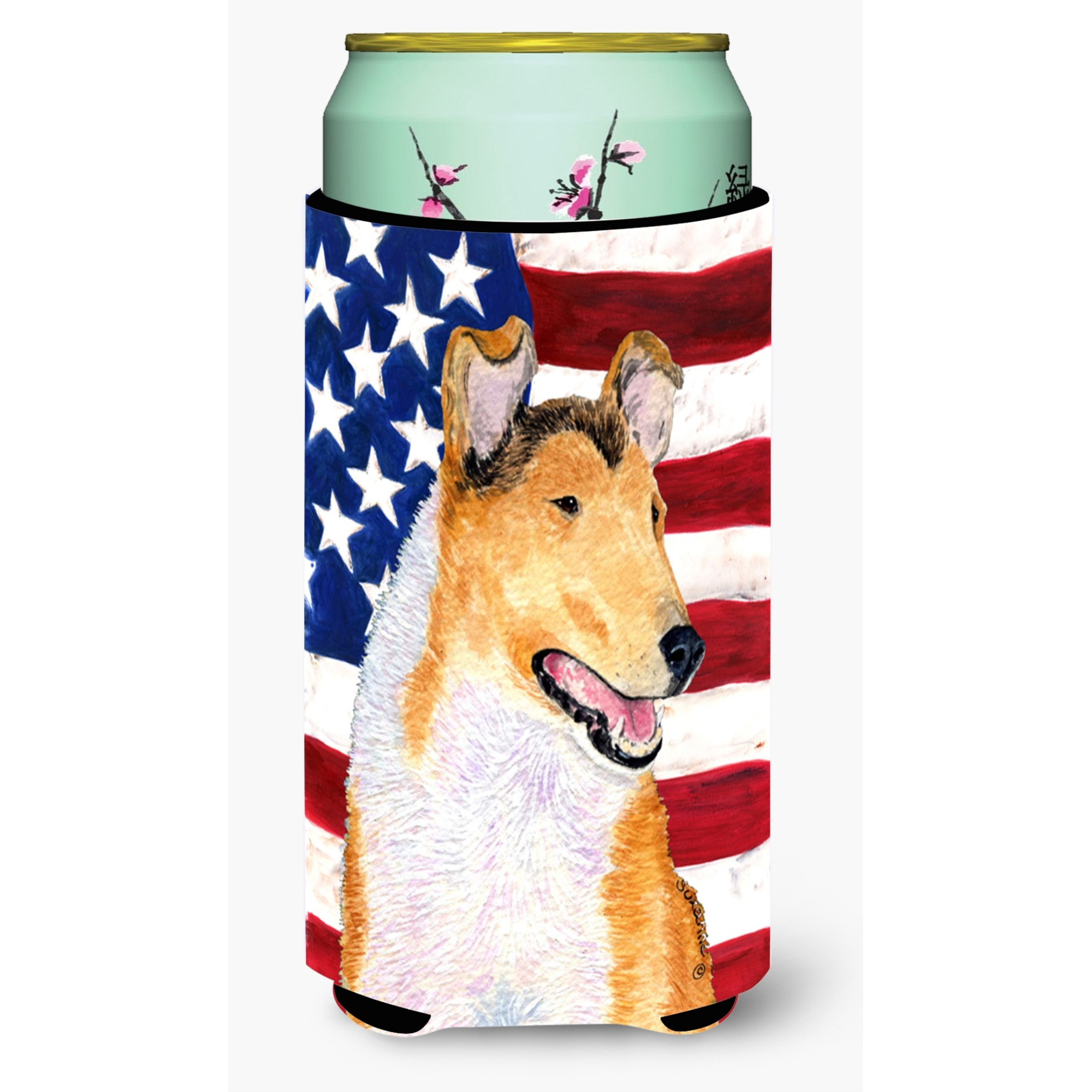 USA American Flag with Collie Smooth  Tall Boy Beverage Insulator Beverage Insulator Hugger