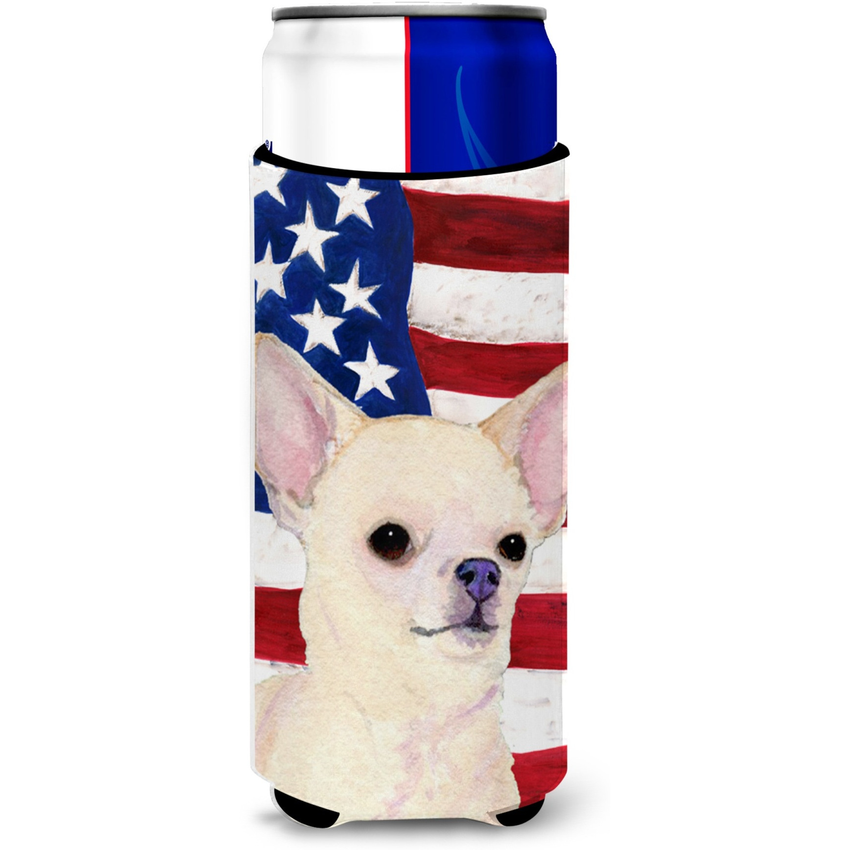 USA American Flag with Chihuahua Ultra Beverage Insulators for slim cans SS4228MUK