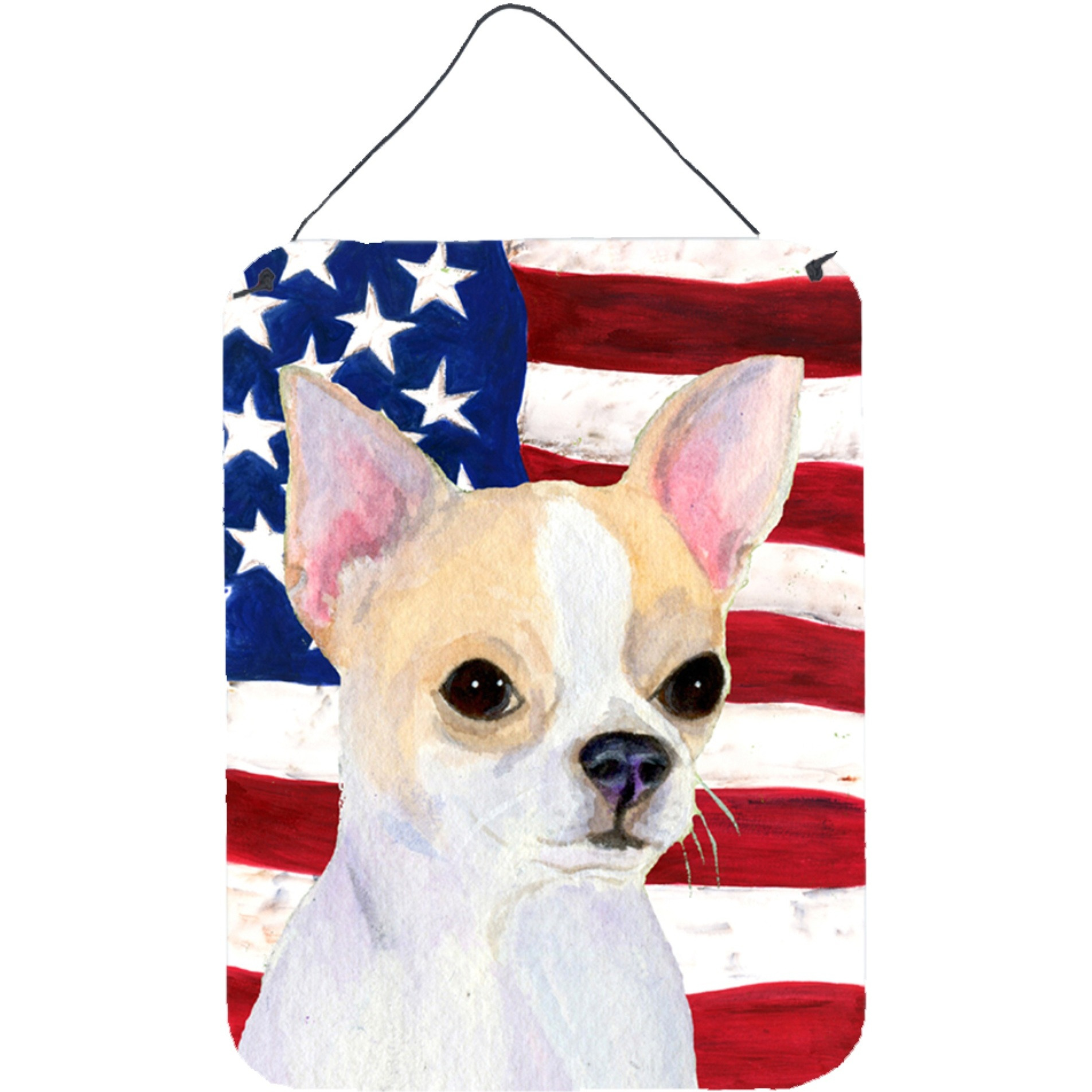 &quotCaroline's Treasures SS4230DS1216 Usa American Flag with Chihuahua Aluminium Metal Wall or Door Hanging Prints, 16"" x 12"", Multicolor"