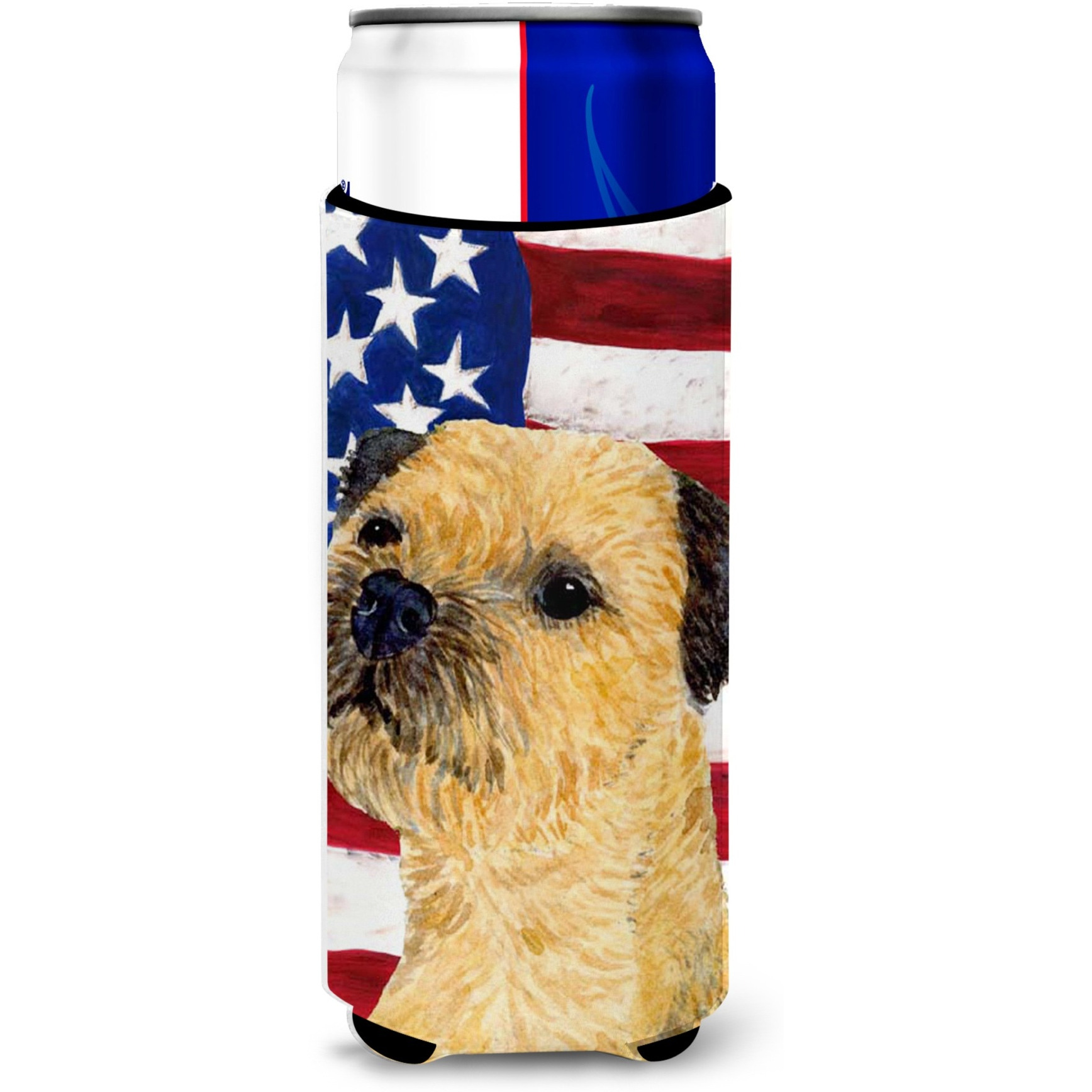 USA American Flag with Border Terrier Ultra Beverage Insulators for slim cans SS4247MUK