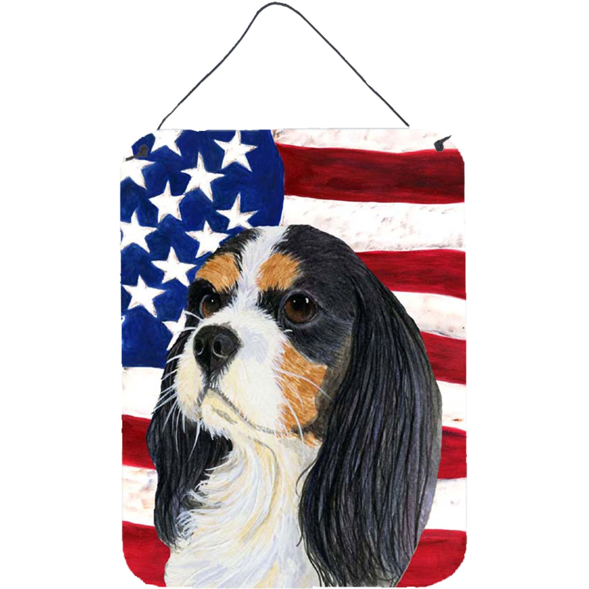 &quotCaroline's Treasures SS4248DS1216 Usa American Flag with Cavalier Spaniel Wall or Door Hanging Prints, 16"" x 12"", Multicolor"