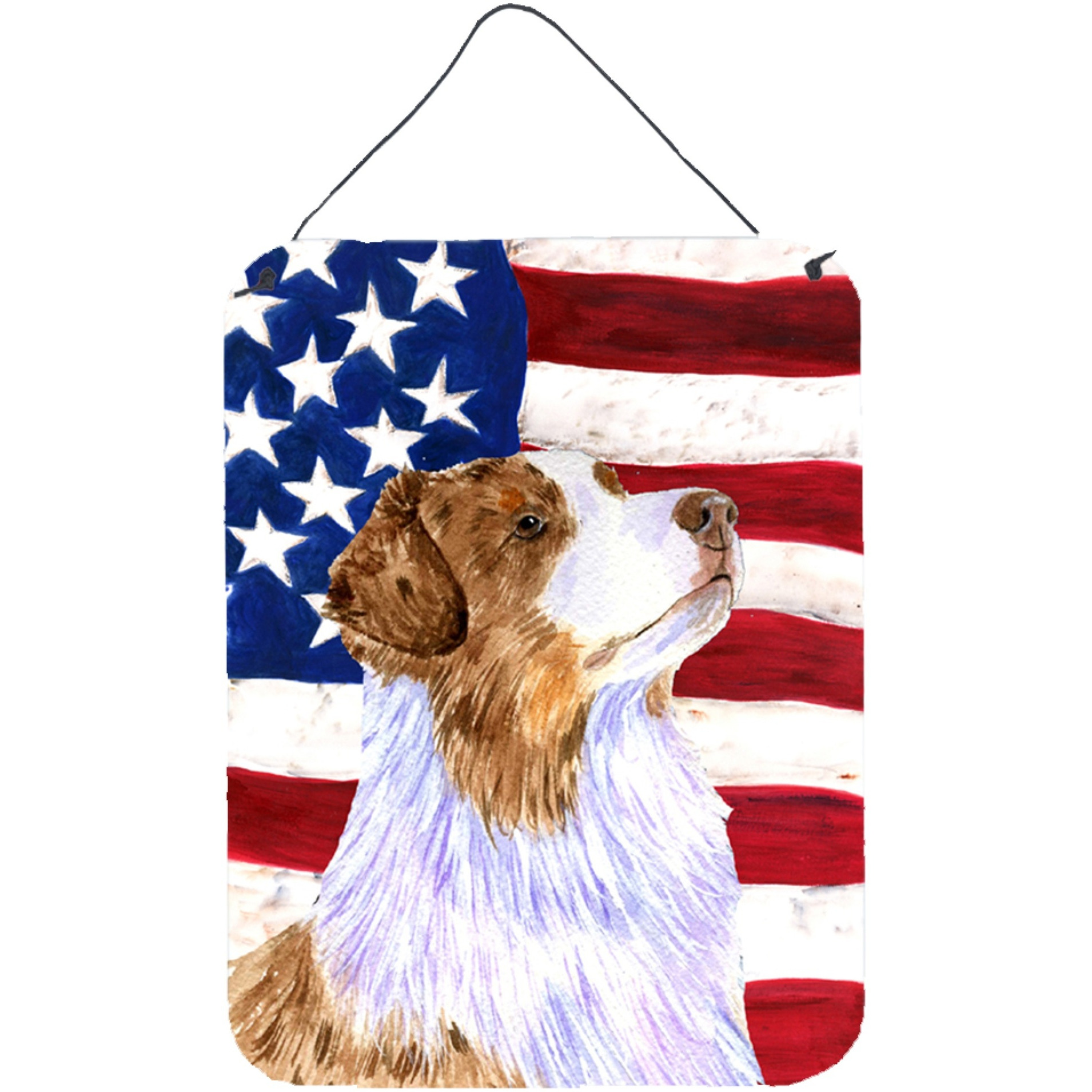 &quotCaroline's Treasures Usa American Flag with Australian Shepherd Wall or Door Hanging Prints, 16"" x 12"", Multicolor"