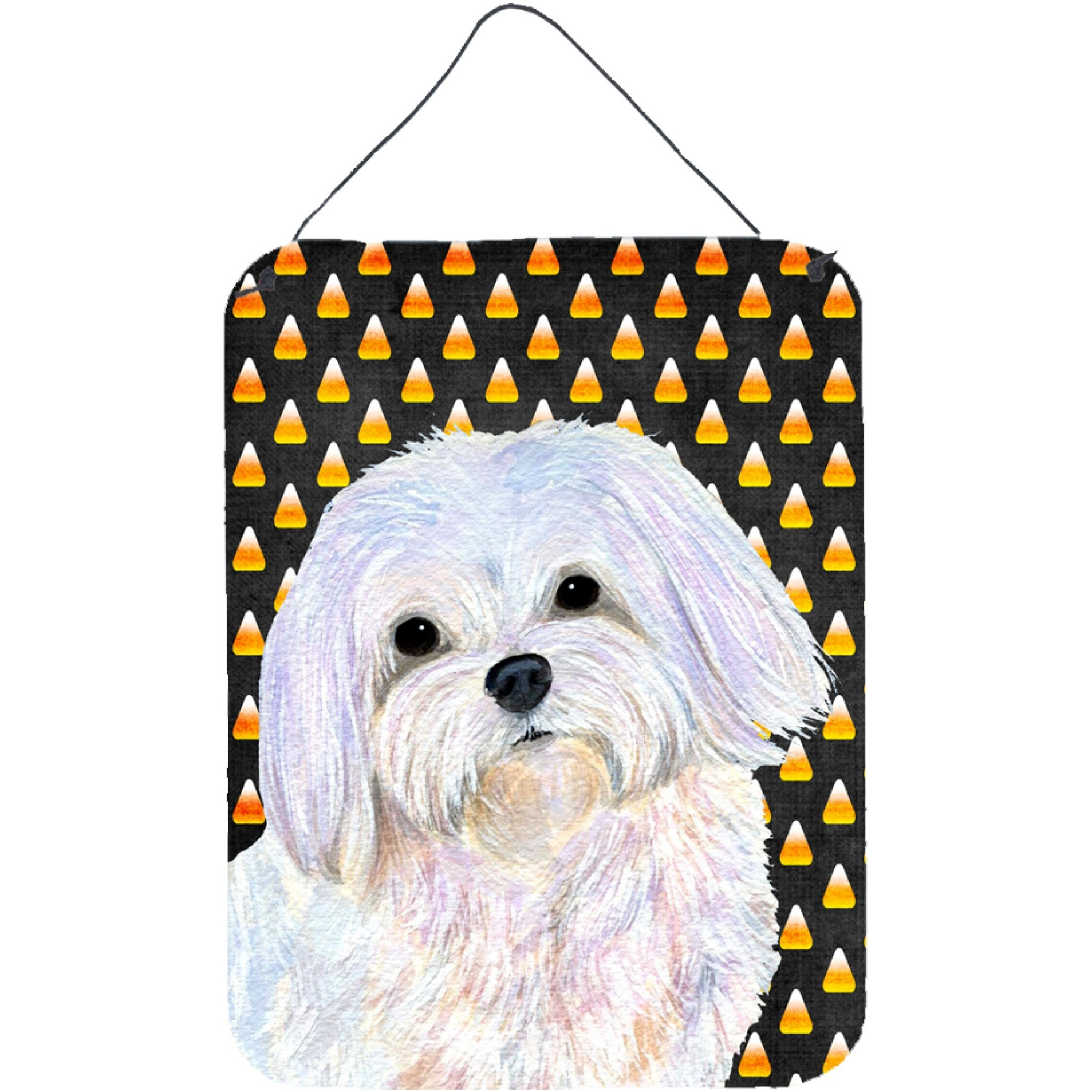 &quotCaroline's Treasures SS4275DS1216 Maltese Candy Corn Halloween Portrait Wall or Door Hanging Prints, 16"" x 12"", Multicolor"