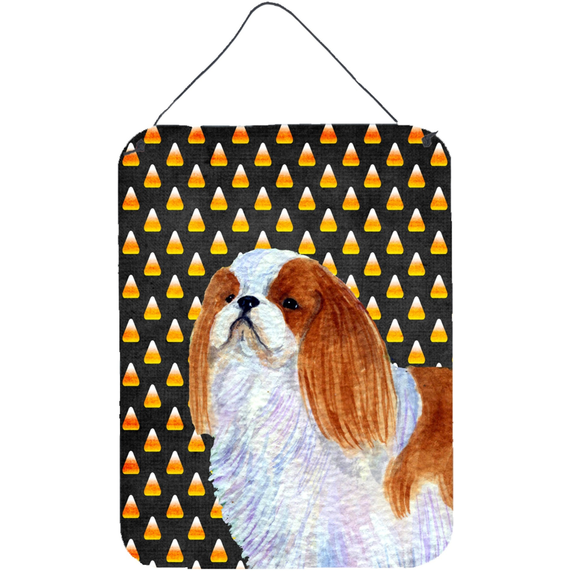 &quotCaroline's Treasures English Toy Spaniel Candy Corn Halloween Portrait Wall or Door Hanging Prints, 16"" x 12"", Multicolor"