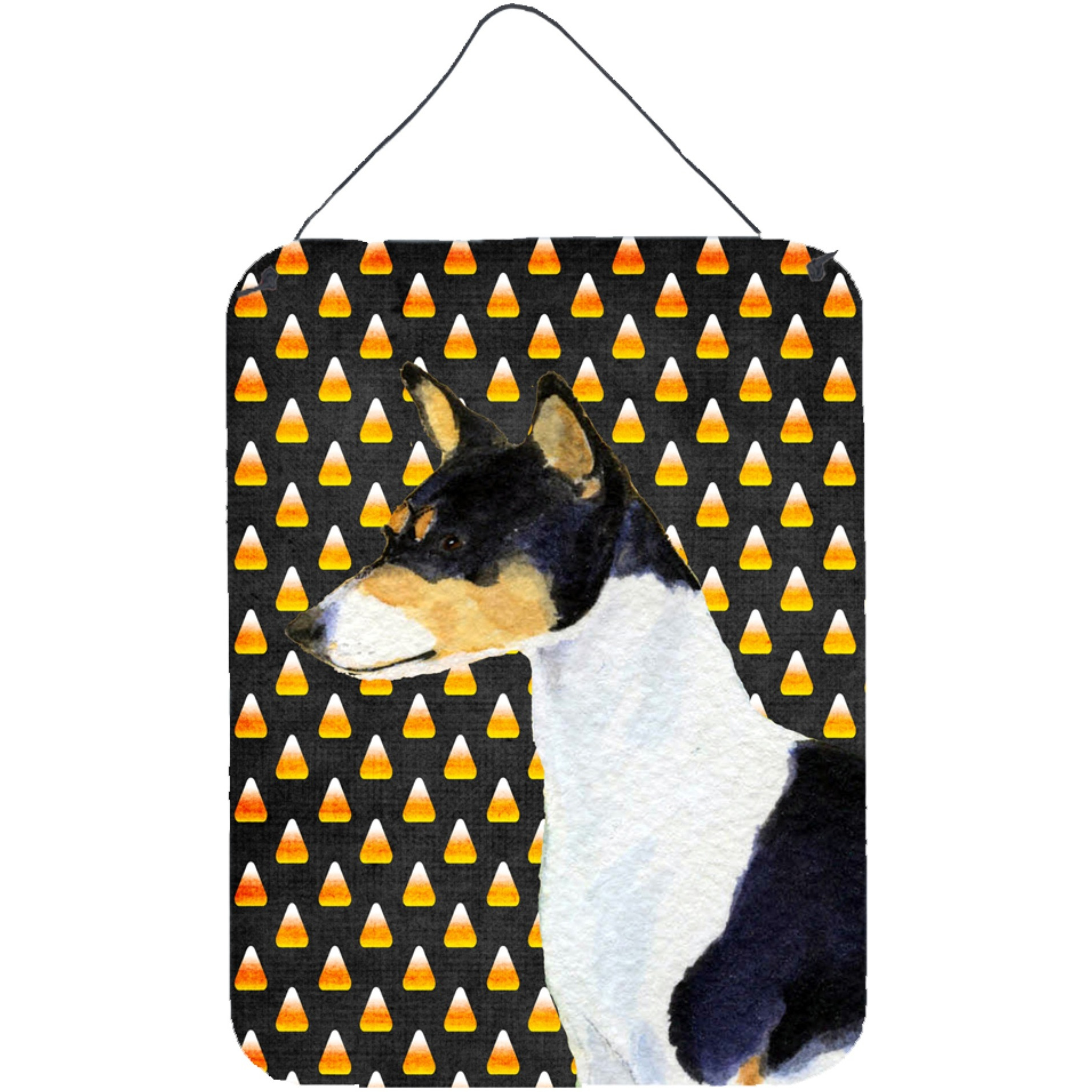 &quotCaroline's Treasures SS4307DS1216 Basenji Candy Corn Halloween Portrait Wall or Door Hanging Prints, 16"" x 12"", Multicolor"
