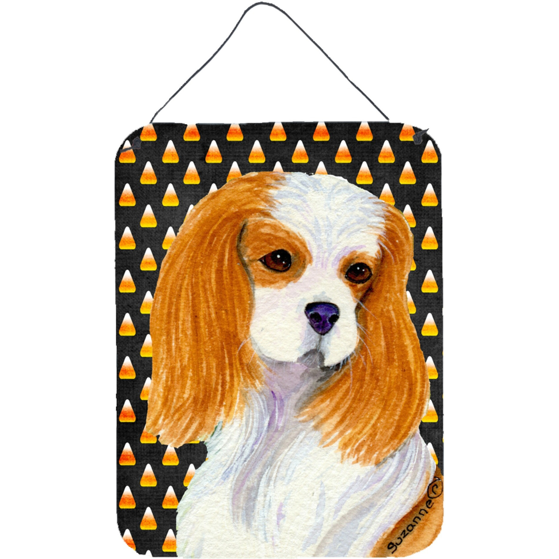 &quotCaroline's Treasures Cavalier Spaniel Candy Corn Halloween Portrait Wall or Door Hanging Prints, 16"" x 12"", Multicolor"
