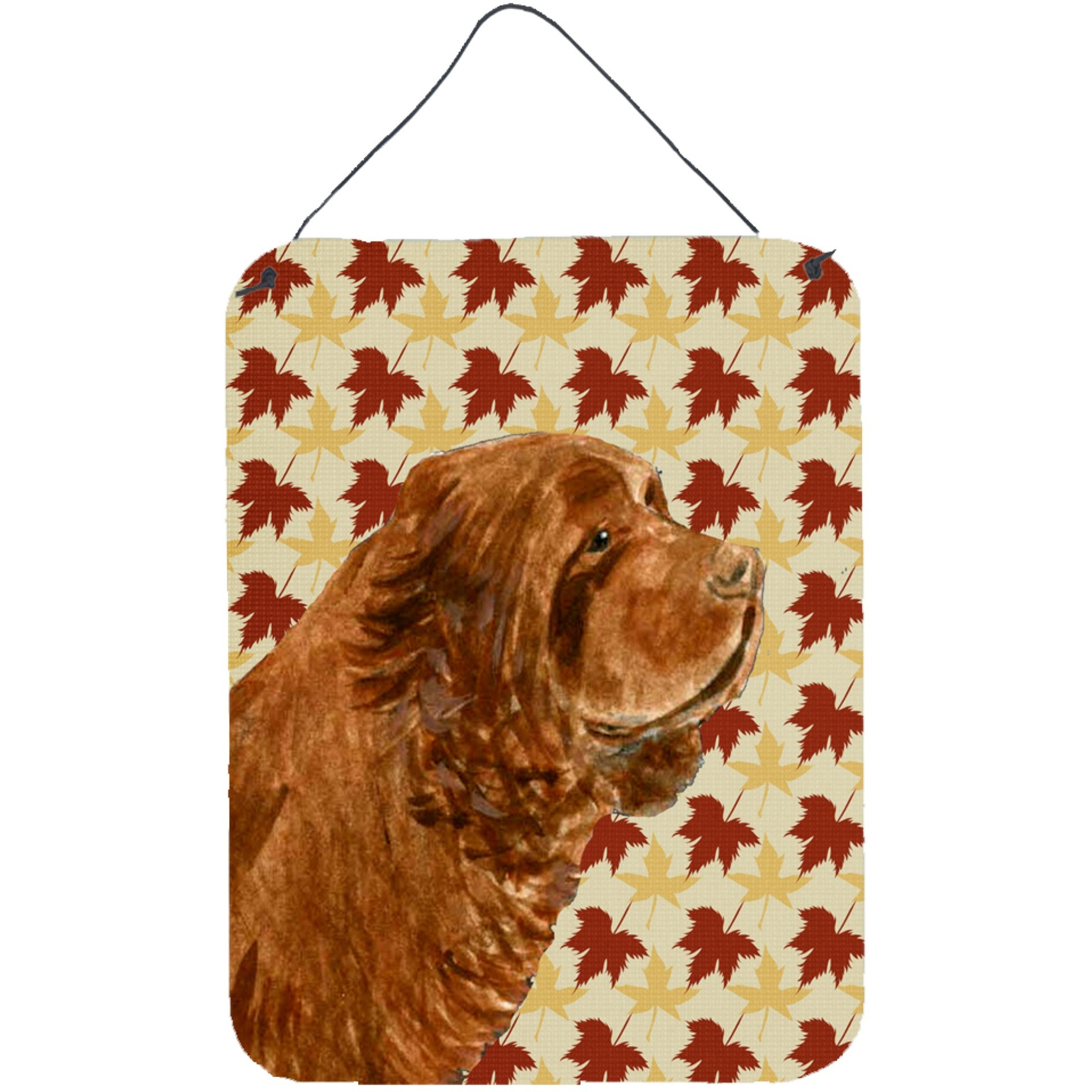 &quotCaroline's Treasures Sussex Spaniel Fall Leaves Portrait Aluminium Metal Wall or Door Hanging Prints, 16"" x 12"", Multicolor"