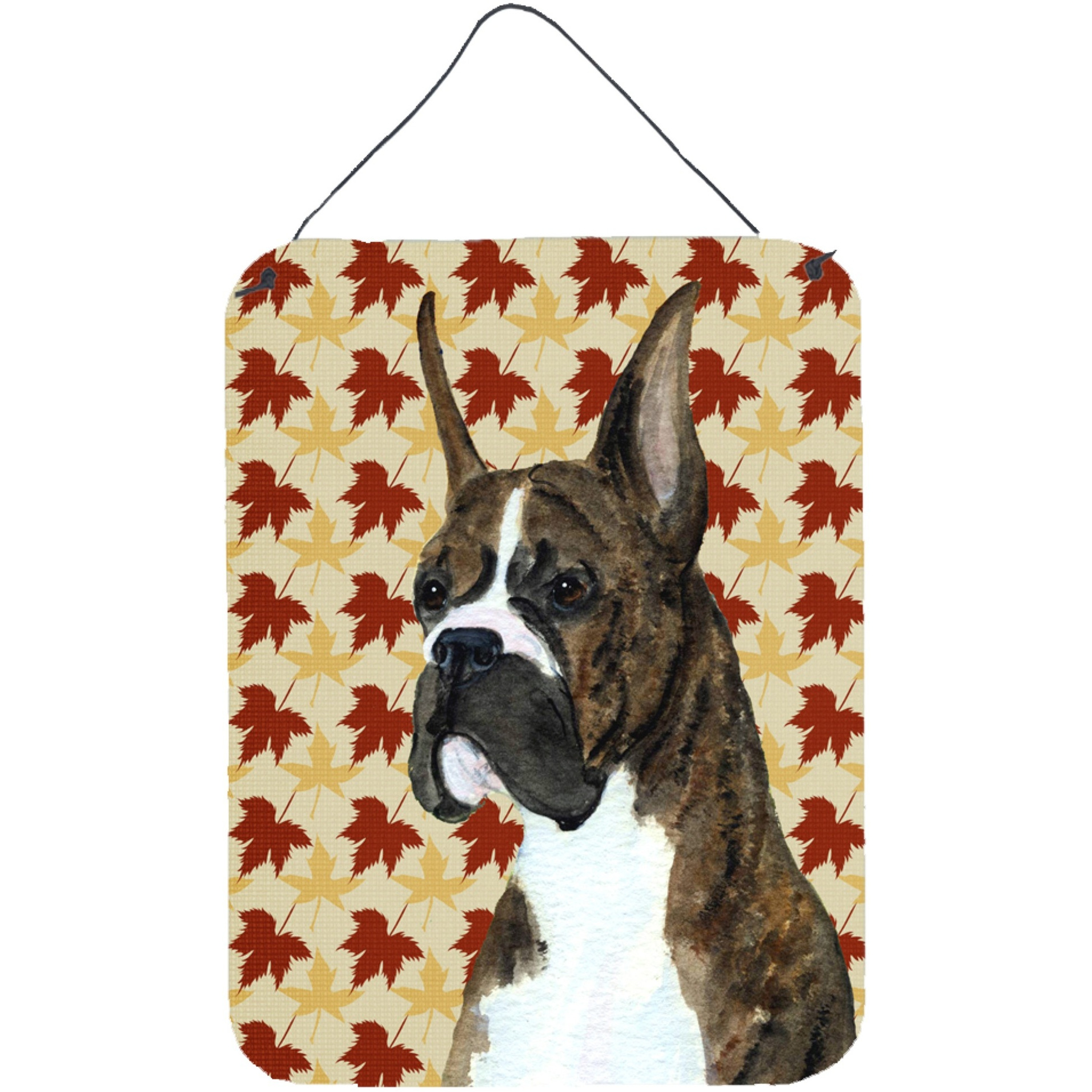 &quotCaroline's Treasures Boxer Brindle Fall Leaves Portrait Aluminium Metal Wall or Door Hanging Prints, 16"" x 12"", Multicolor"