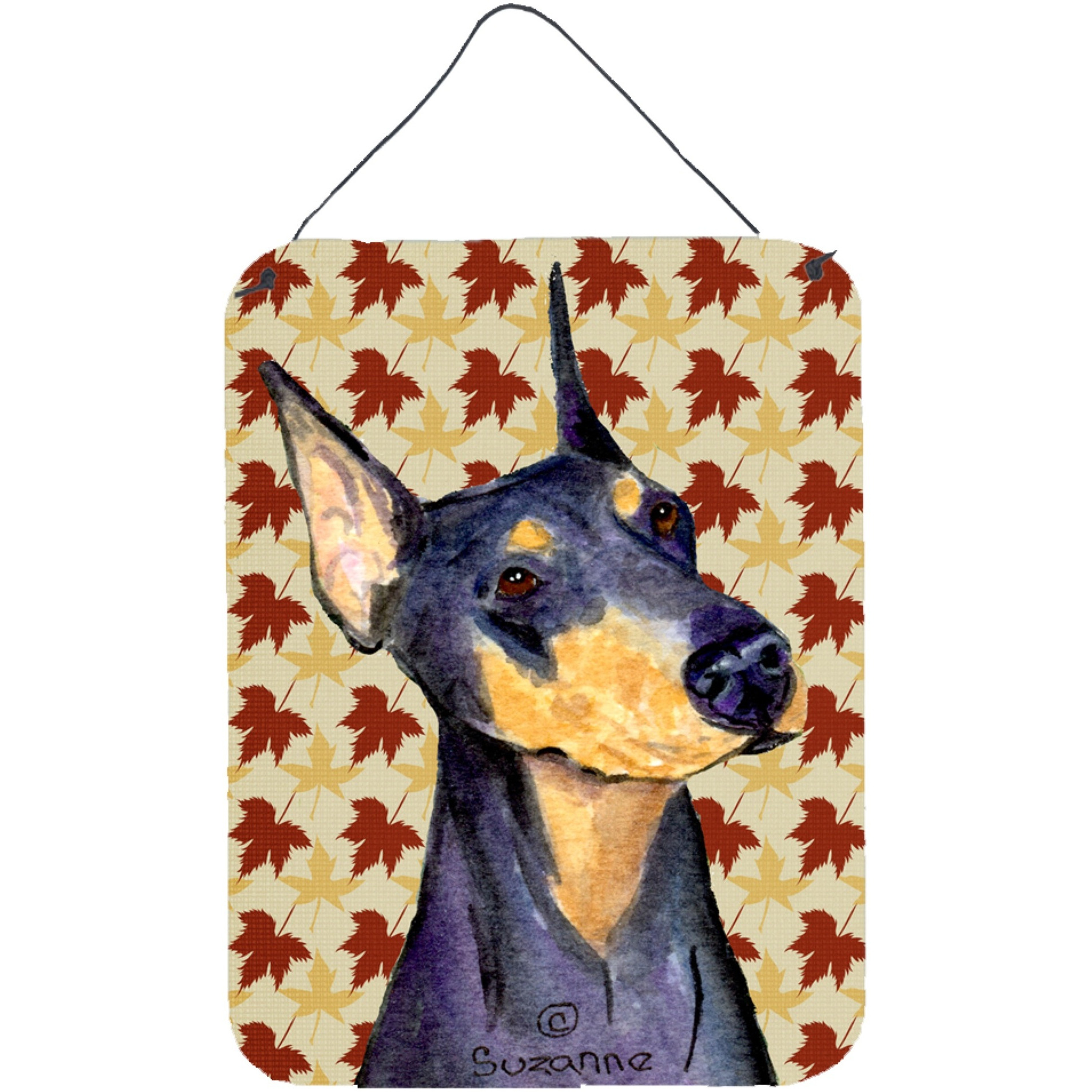 &quotCaroline's Treasures SS4361DS1216 Doberman Fall Leaves Portrait Aluminium Metal Wall or Door Hanging Prints, 16"" x 12"", Multicolor"