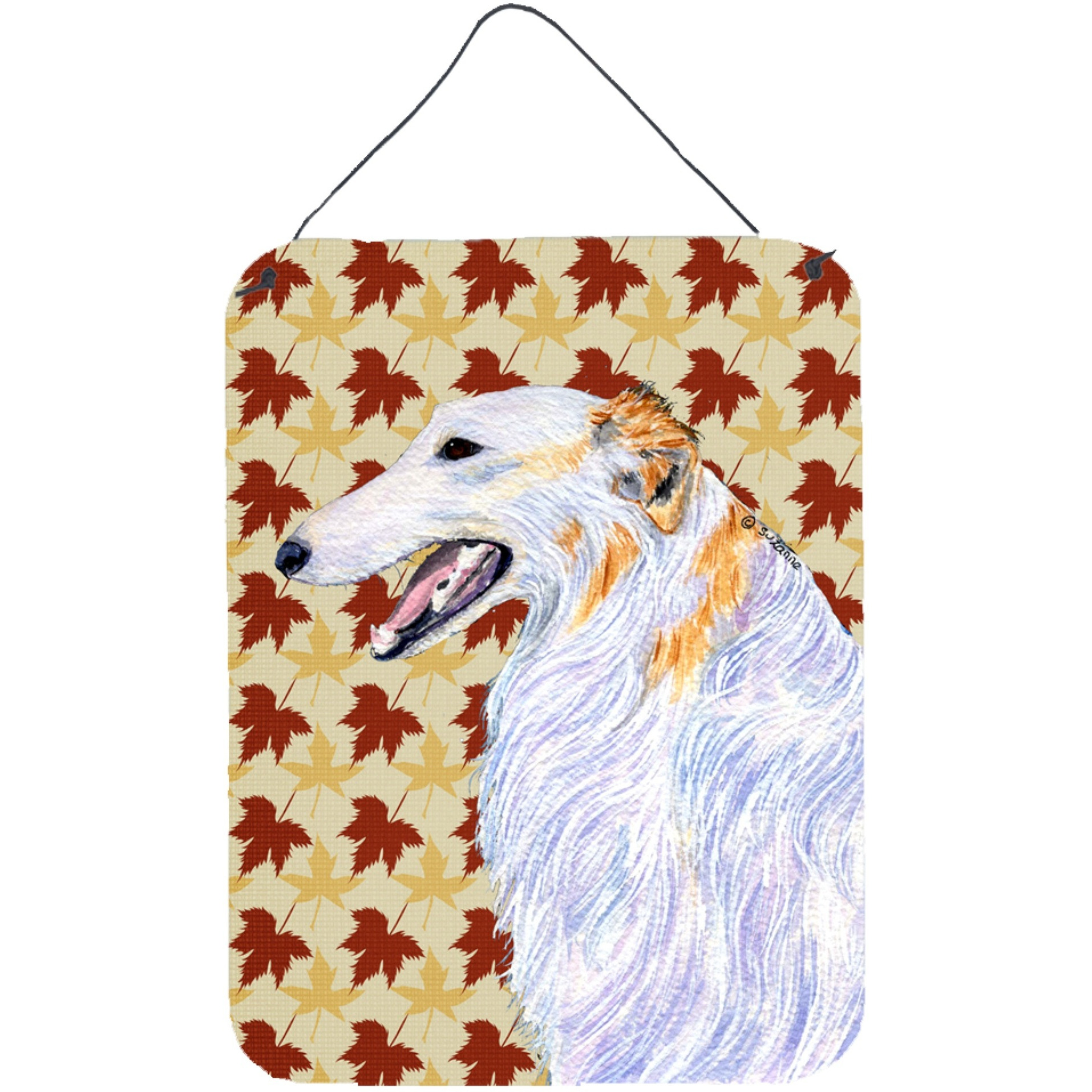 &quotCaroline's Treasures Borzoi Fall Leaves Portrait Aluminium Metal Wall or Door Hanging Prints, 16"" x 12"", Multicolor"