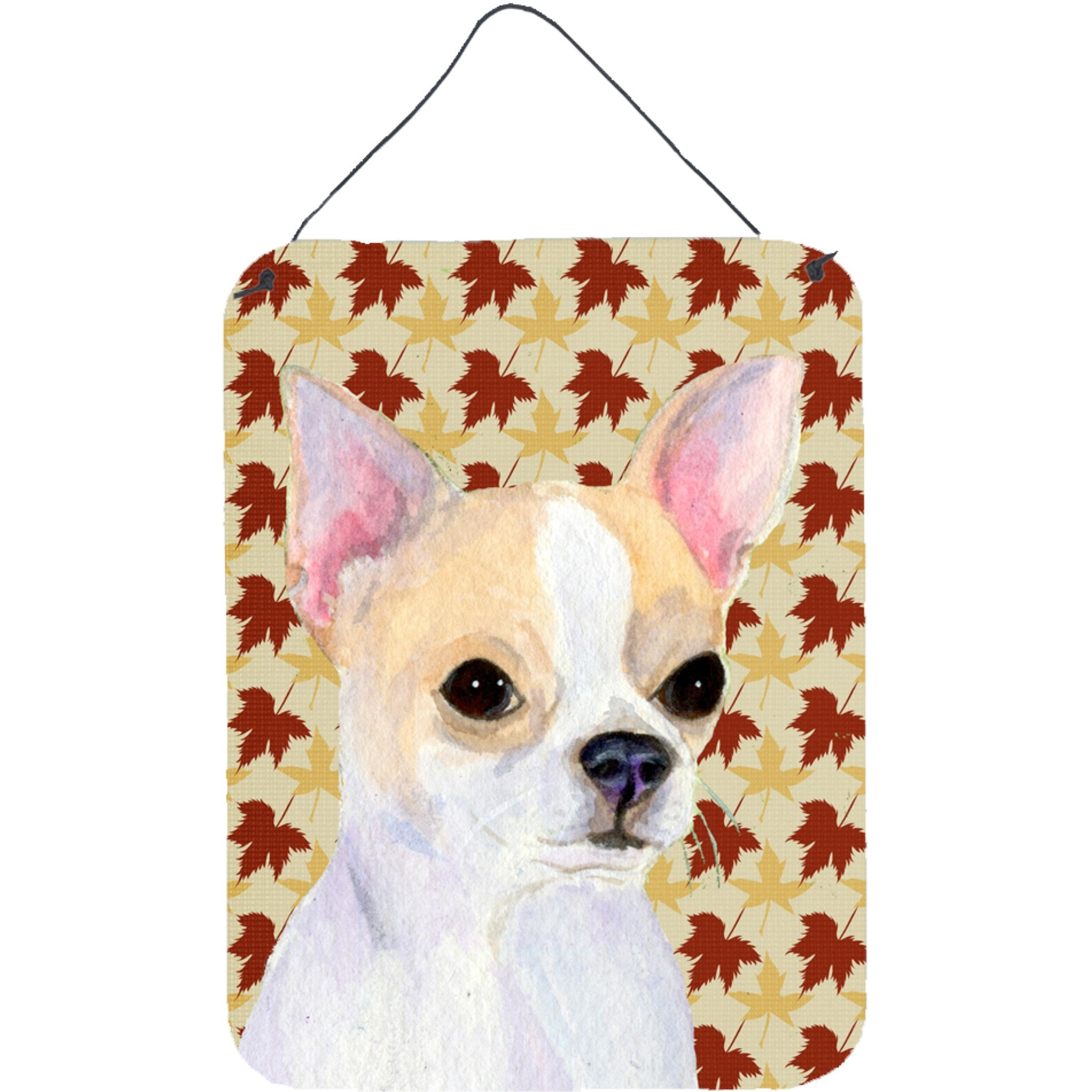 &quotCaroline's Treasures SS4382DS1216 Chihuahua Fall Leaves Portrait Aluminium Metal Wall or Door Hanging Prints, 16"" x 12"", Multicolor"