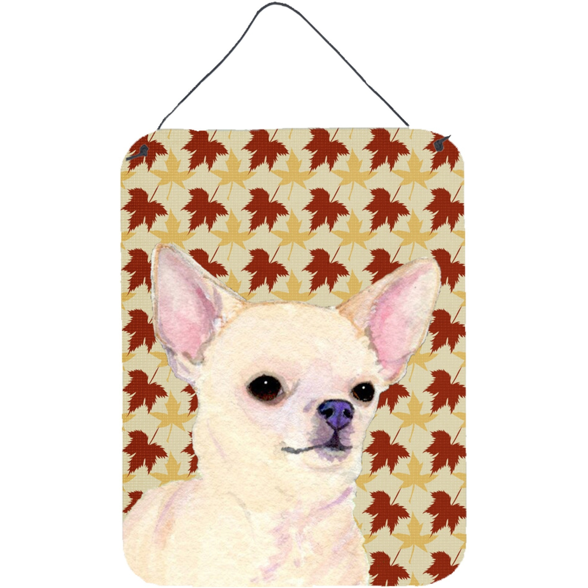 &quotCaroline's Treasures SS4384DS1216 Chihuahua Fall Leaves Portrait Aluminium Metal Wall or Door Hanging Prints, 16"" x 12"", Multicolor"